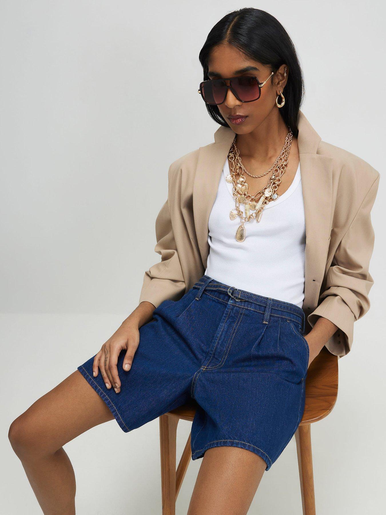 River Island Belted Waist Tailored Short - Blue