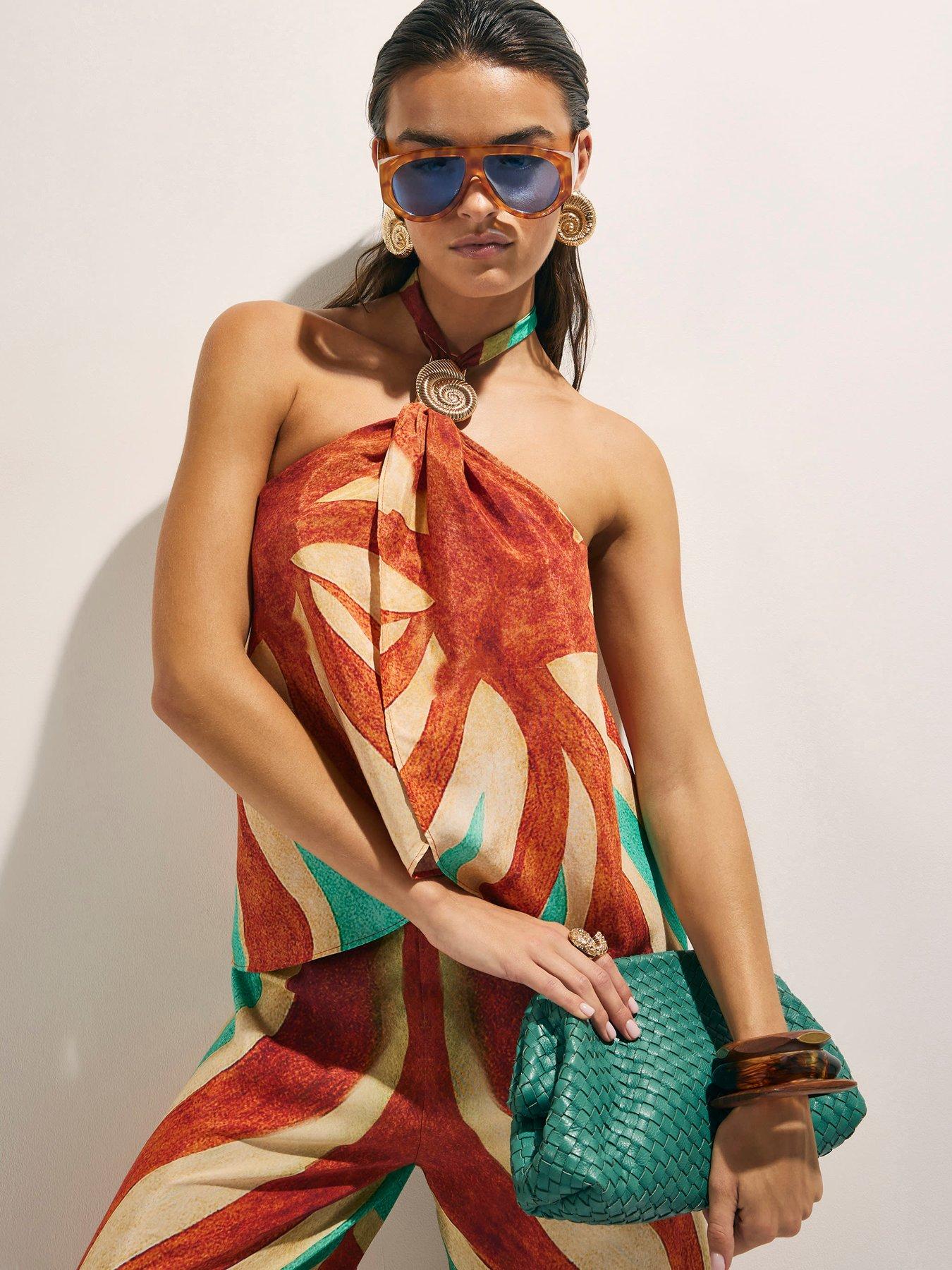  image of river-island-swirl-print-halter-brown