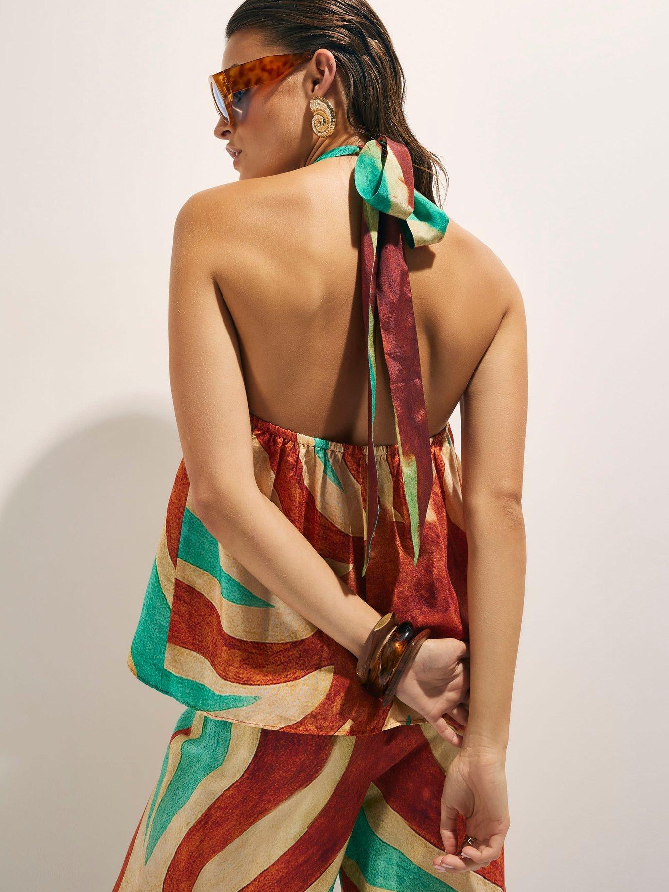  image of river-island-swirl-print-halter-brown