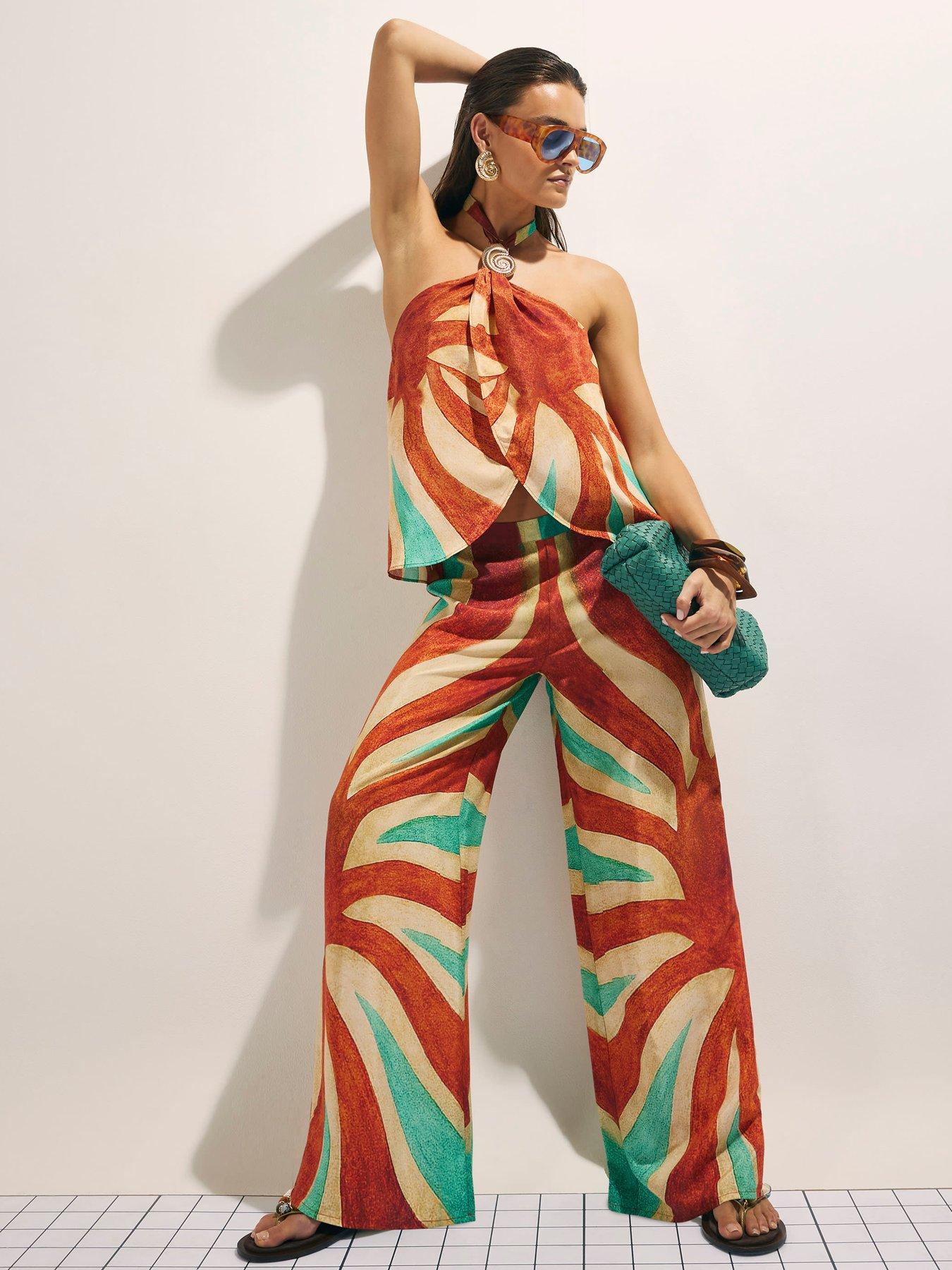  image of river-island-swirl-print-halter-brown