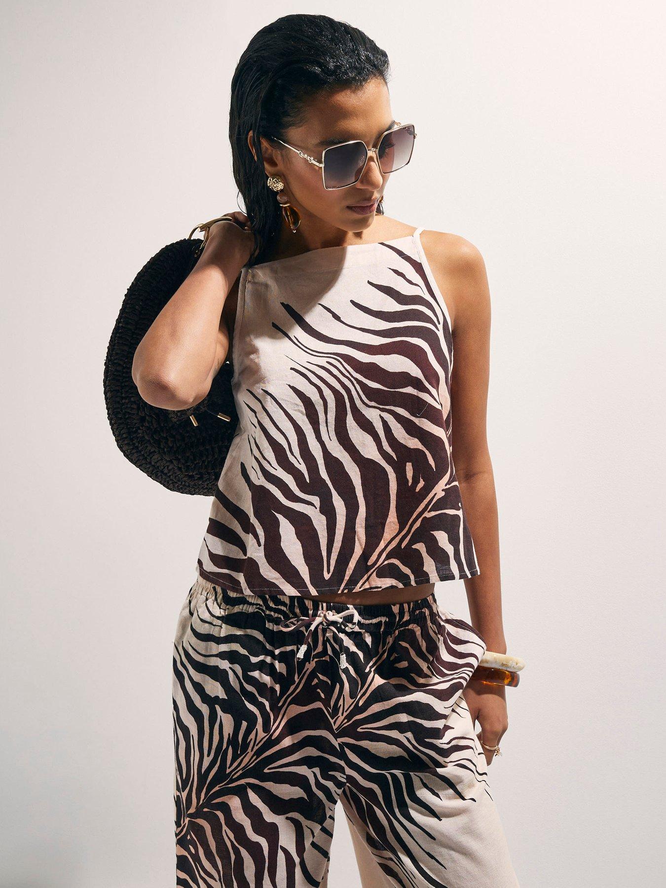 River Island Animal Print Linen Co-ord Tank - Cream