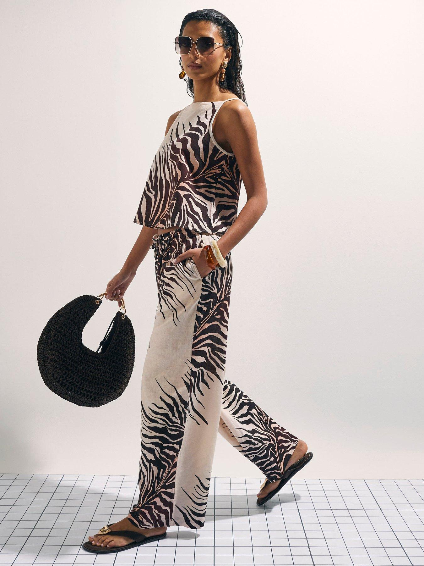 River Island Animal Printed Linen Co-ord Trouser - Cream