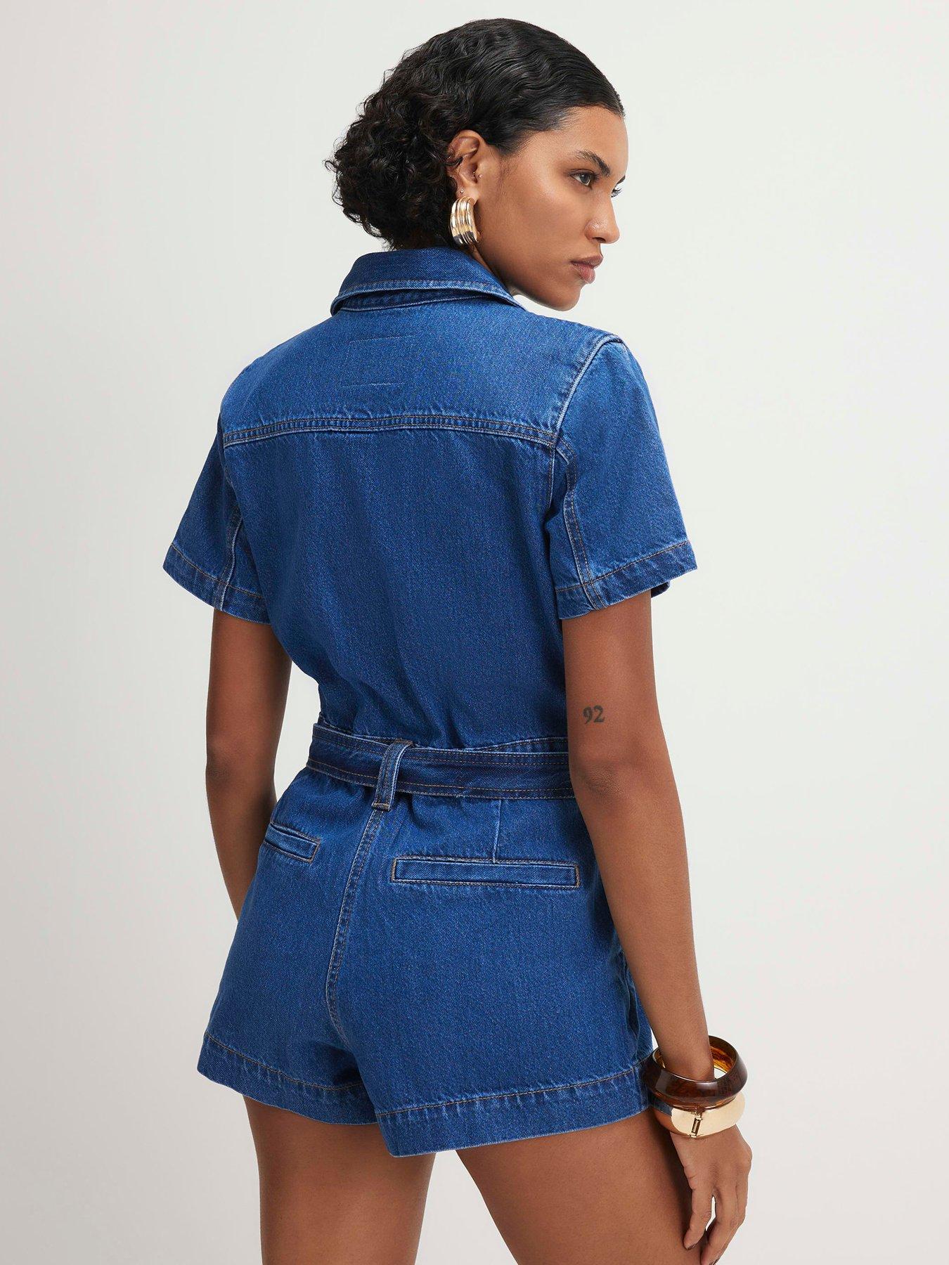 Image 2 of 6 of River Island Short Sleeve Denim Playsuit - Blue