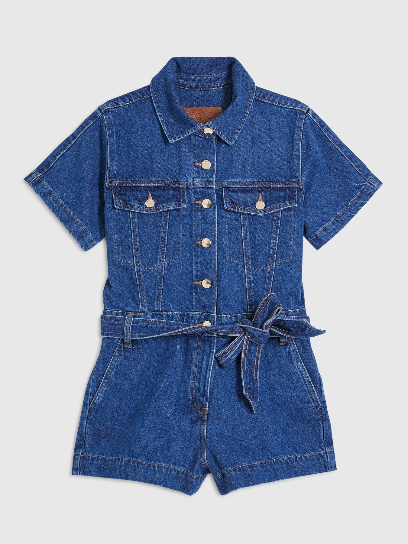 Image 5 of 6 of River Island Short Sleeve Denim Playsuit - Blue