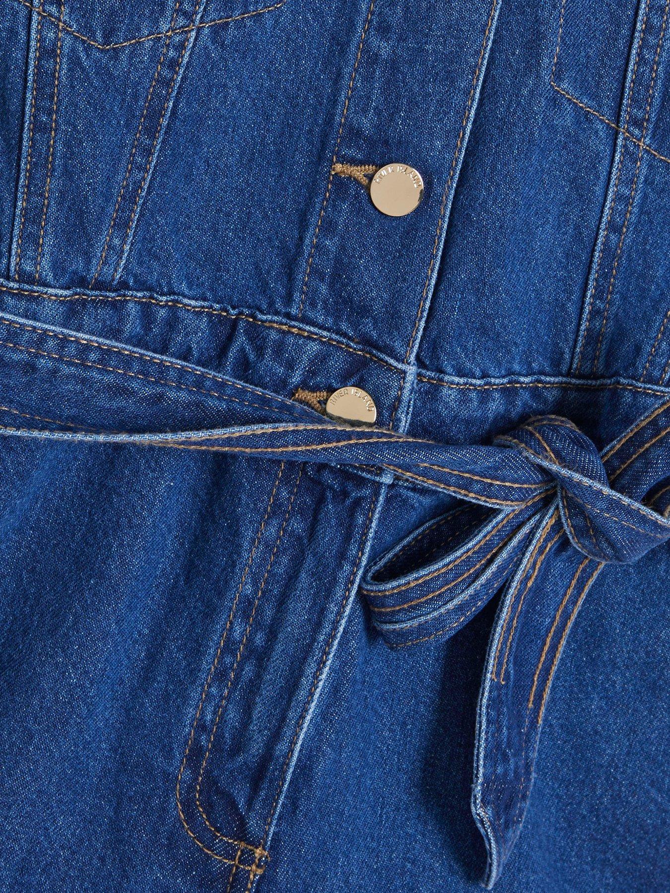 Image 6 of 6 of River Island Short Sleeve Denim Playsuit - Blue