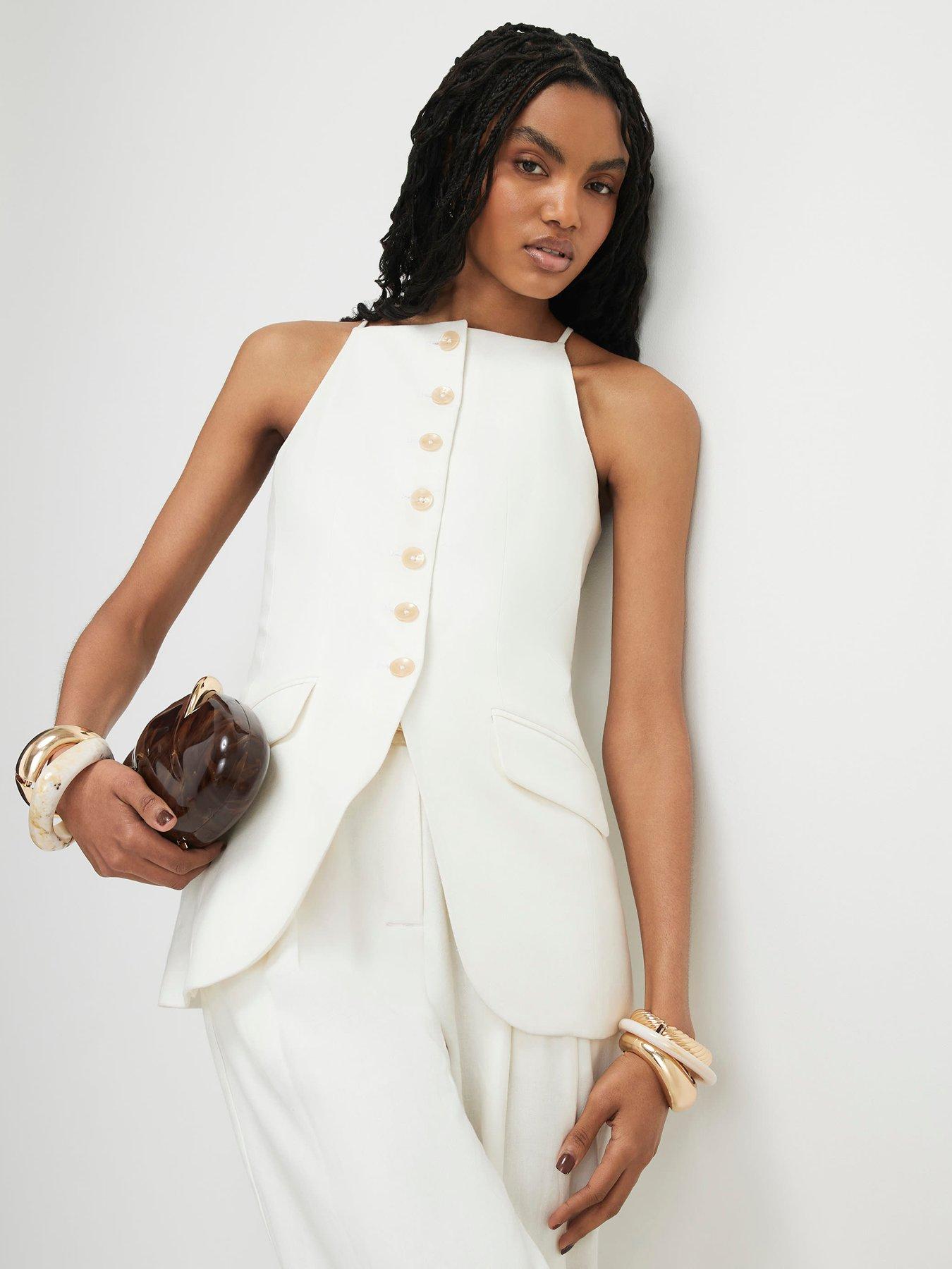 River Island Short Linen Longline Waistcoat - White
