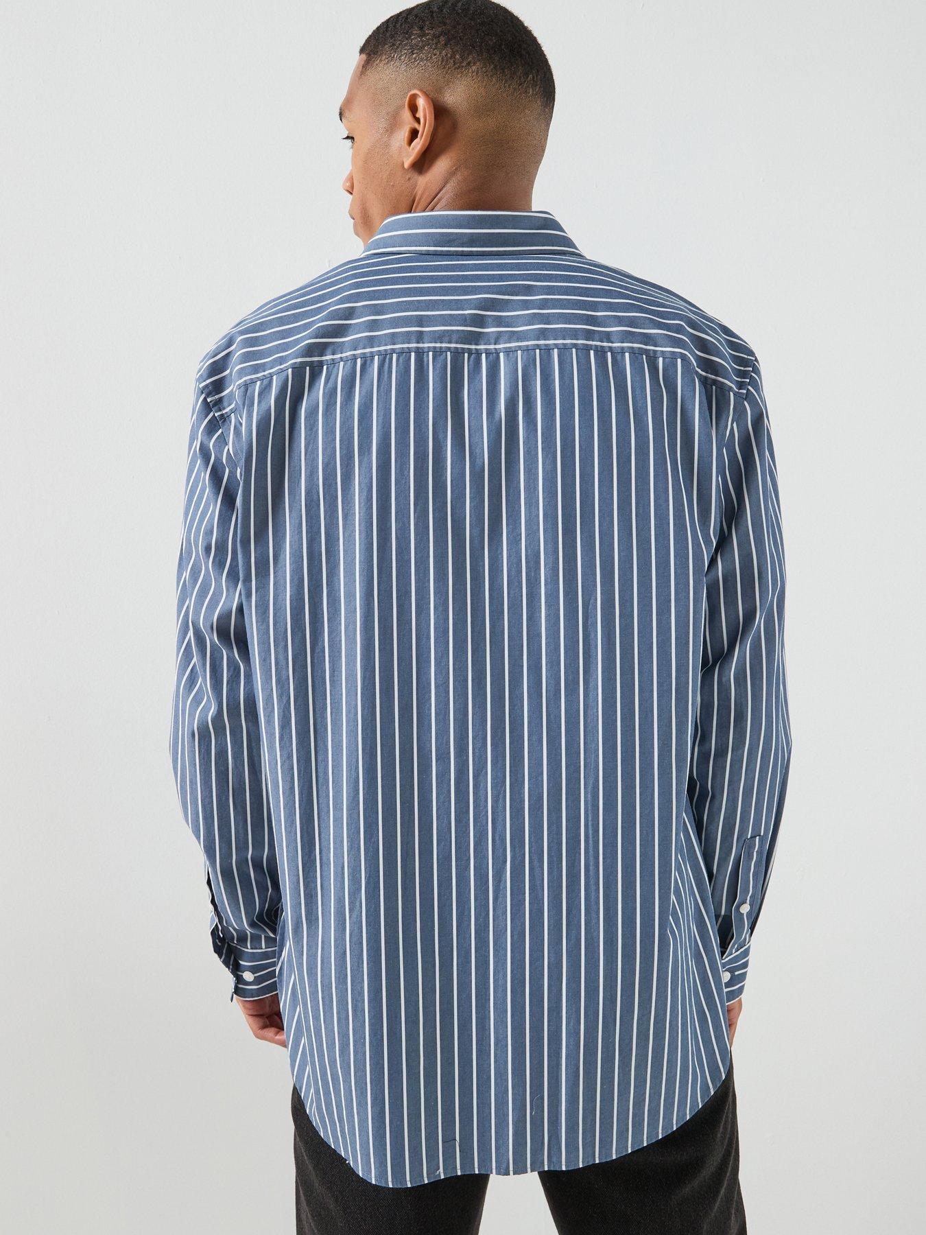 Image 2 of 6 of Calvin Klein Jeans Long Sleeve Stripe Washed Poplin Relaxed Shirt - Navy