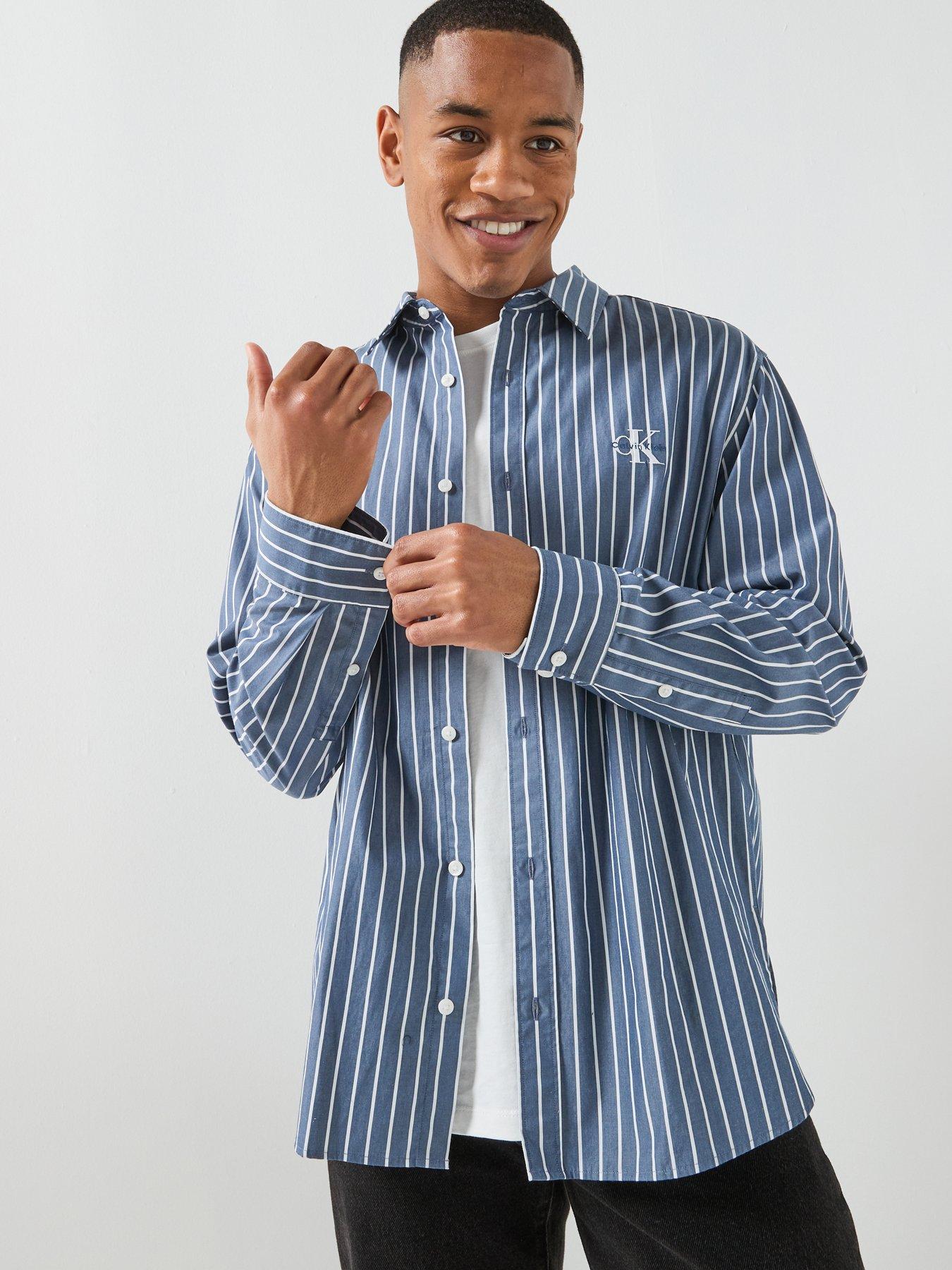 Image 6 of 6 of Calvin Klein Jeans Long Sleeve Stripe Washed Poplin Relaxed Shirt - Navy
