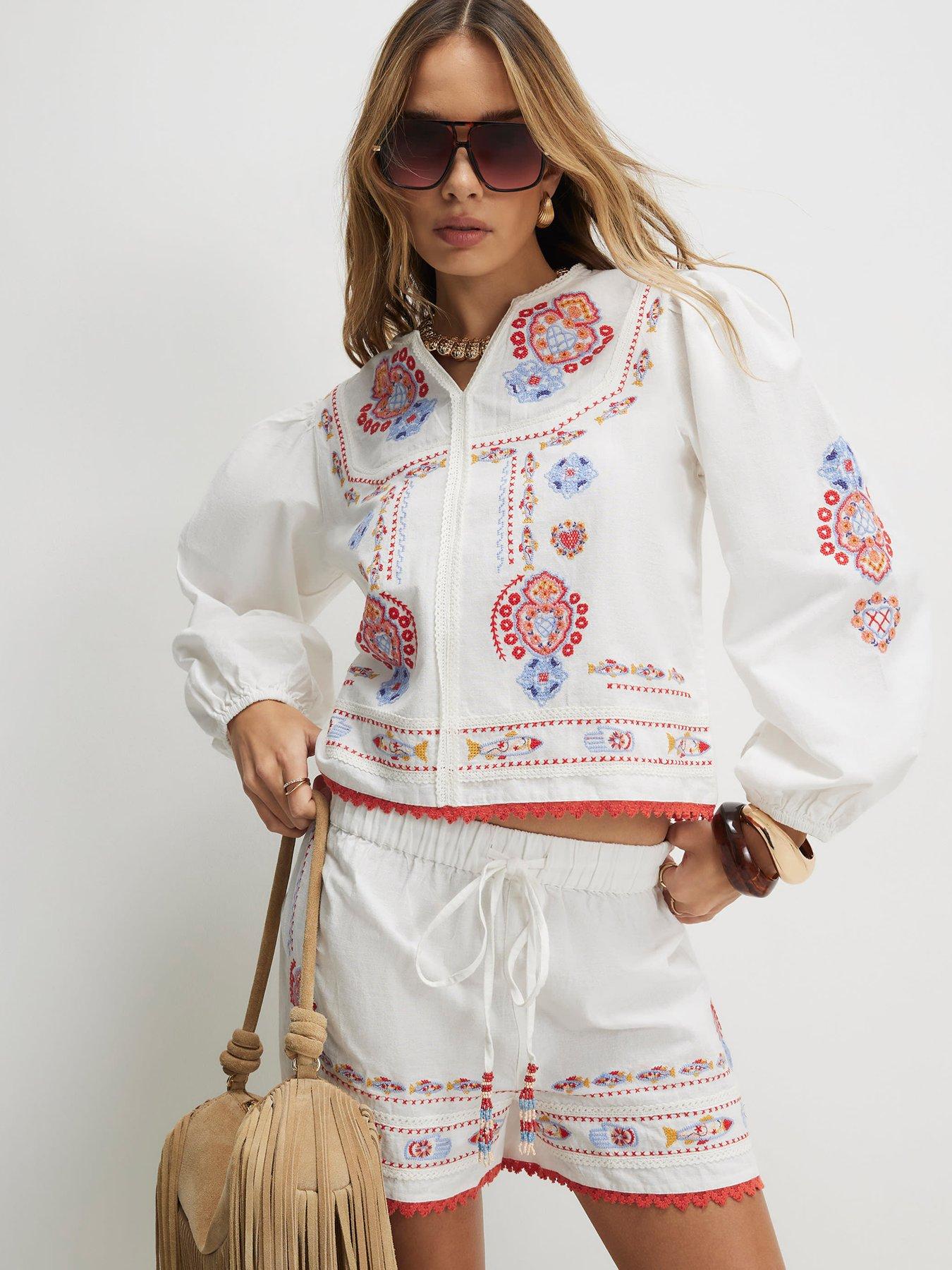 River Island White Embroidered Mexicana Blouse Co-ord