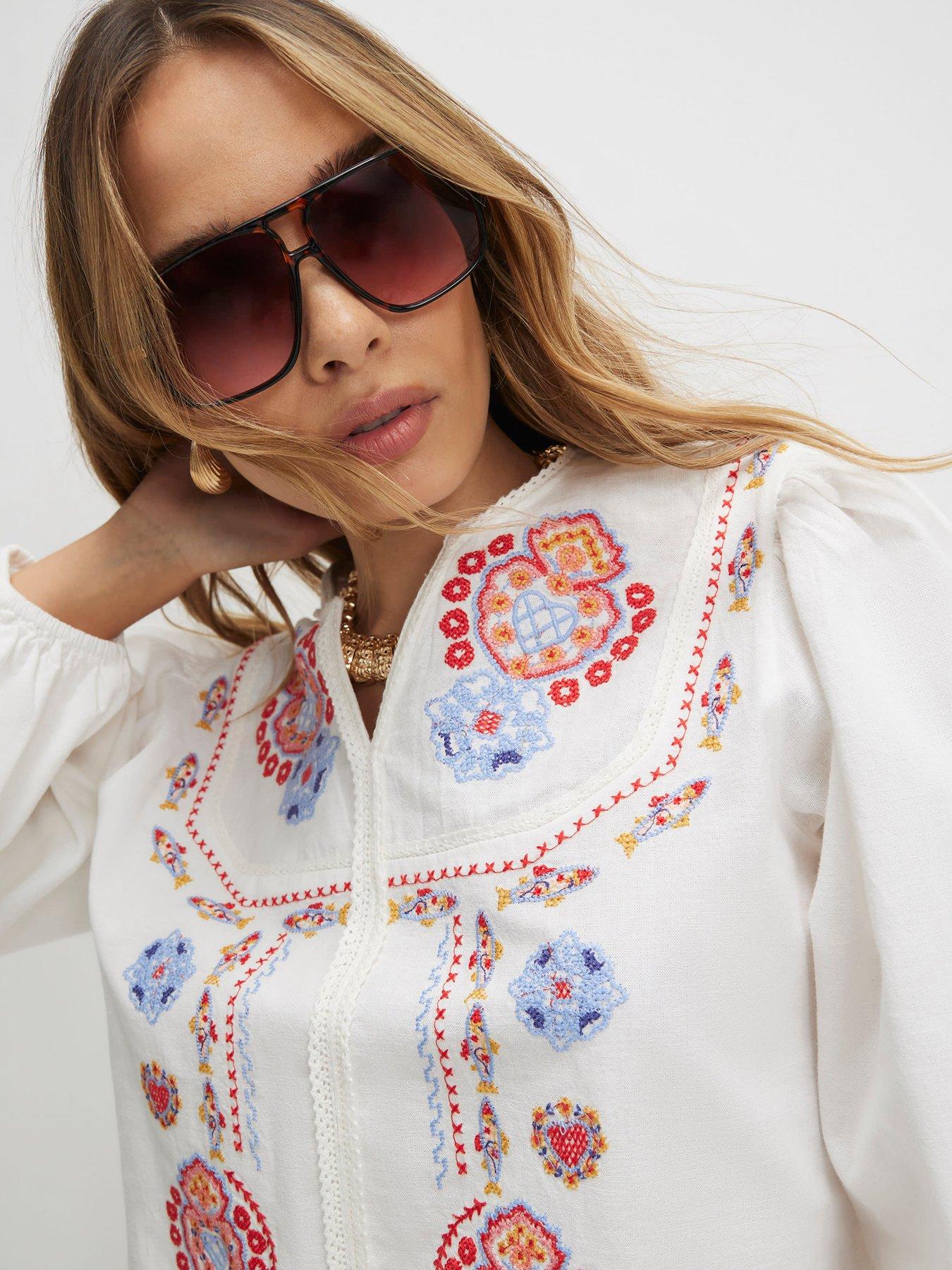 Image 4 of 6 of River Island White Embroidered Mexicana Blouse Co-ord