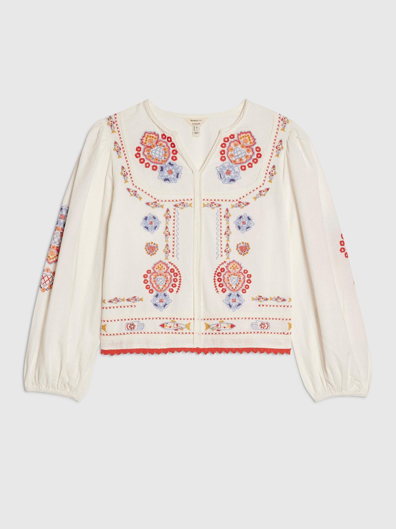 Image 5 of 6 of River Island White Embroidered Mexicana Blouse Co-ord