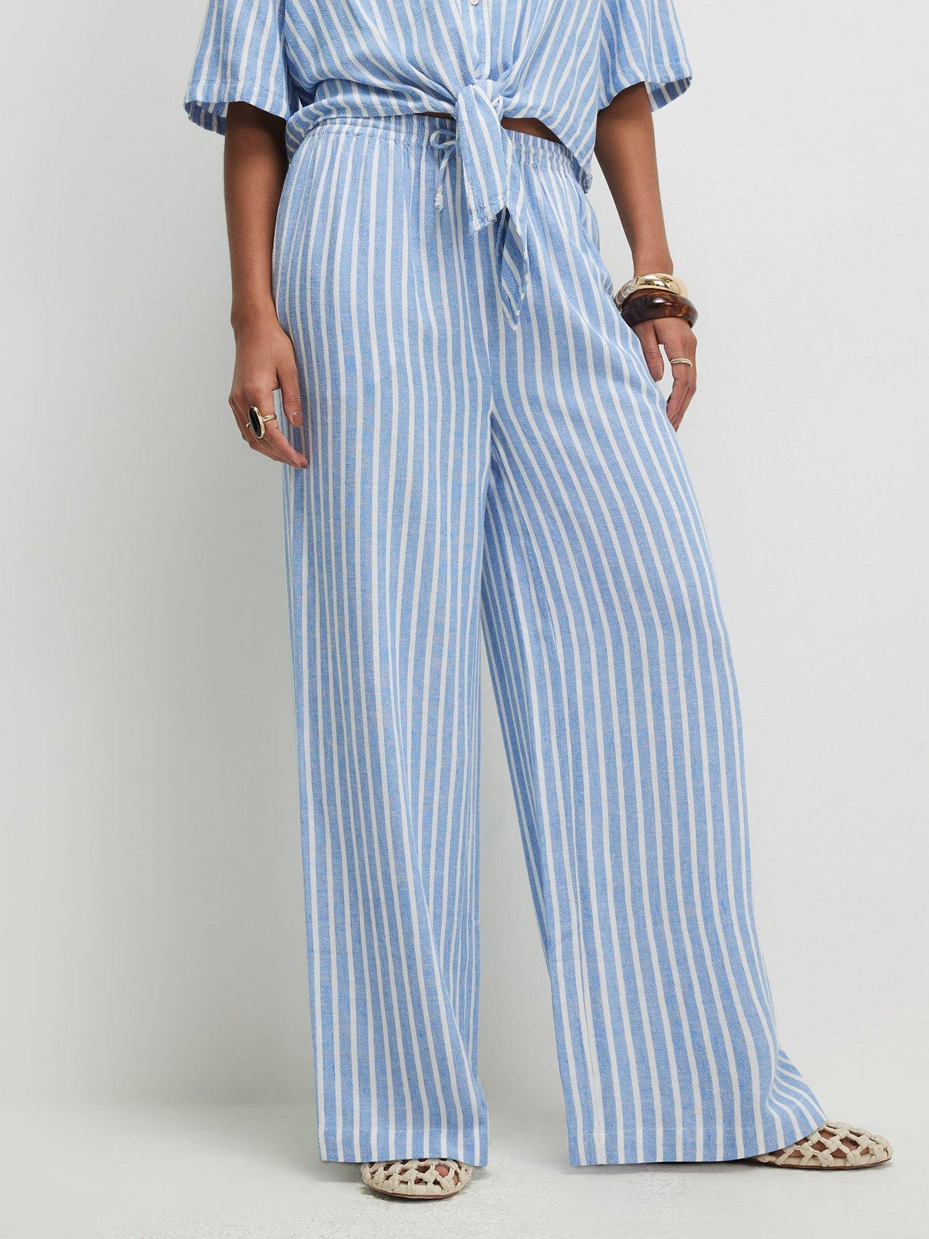 Image 1 of 6 of River Island Blue Linen Stripe Trouser Co-ord