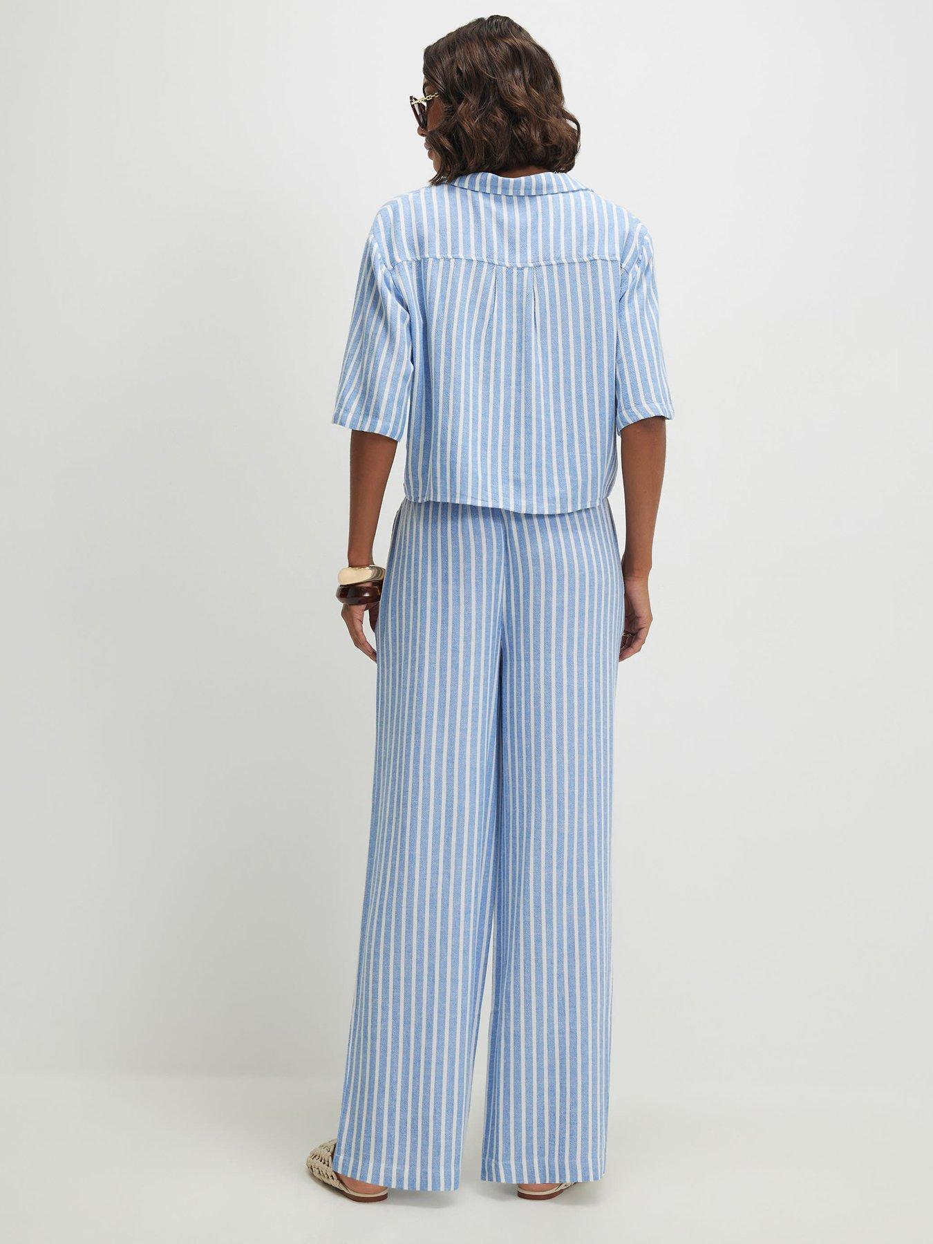 Image 2 of 6 of River Island Blue Linen Stripe Trouser Co-ord