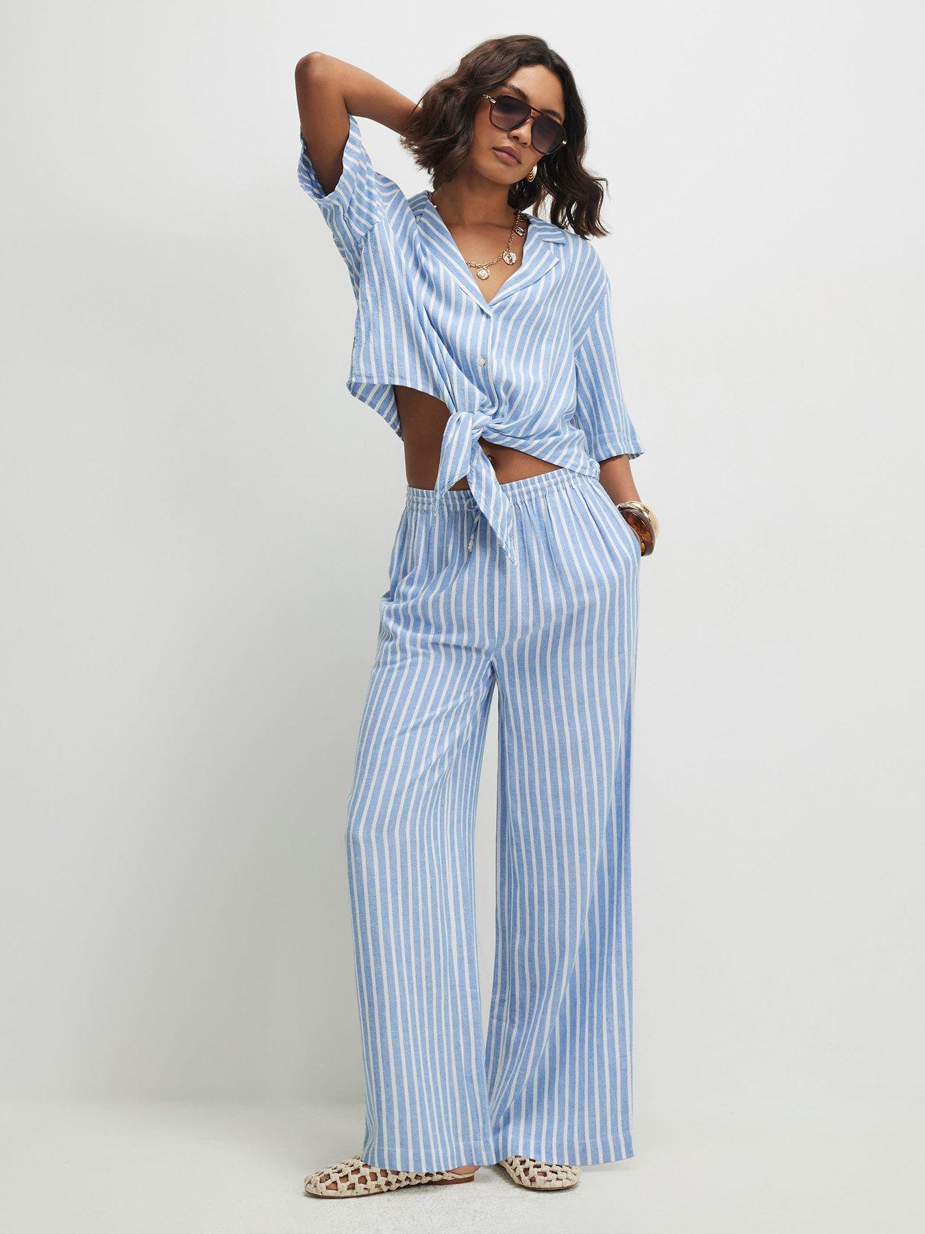 Image 3 of 6 of River Island Blue Linen Stripe Trouser Co-ord