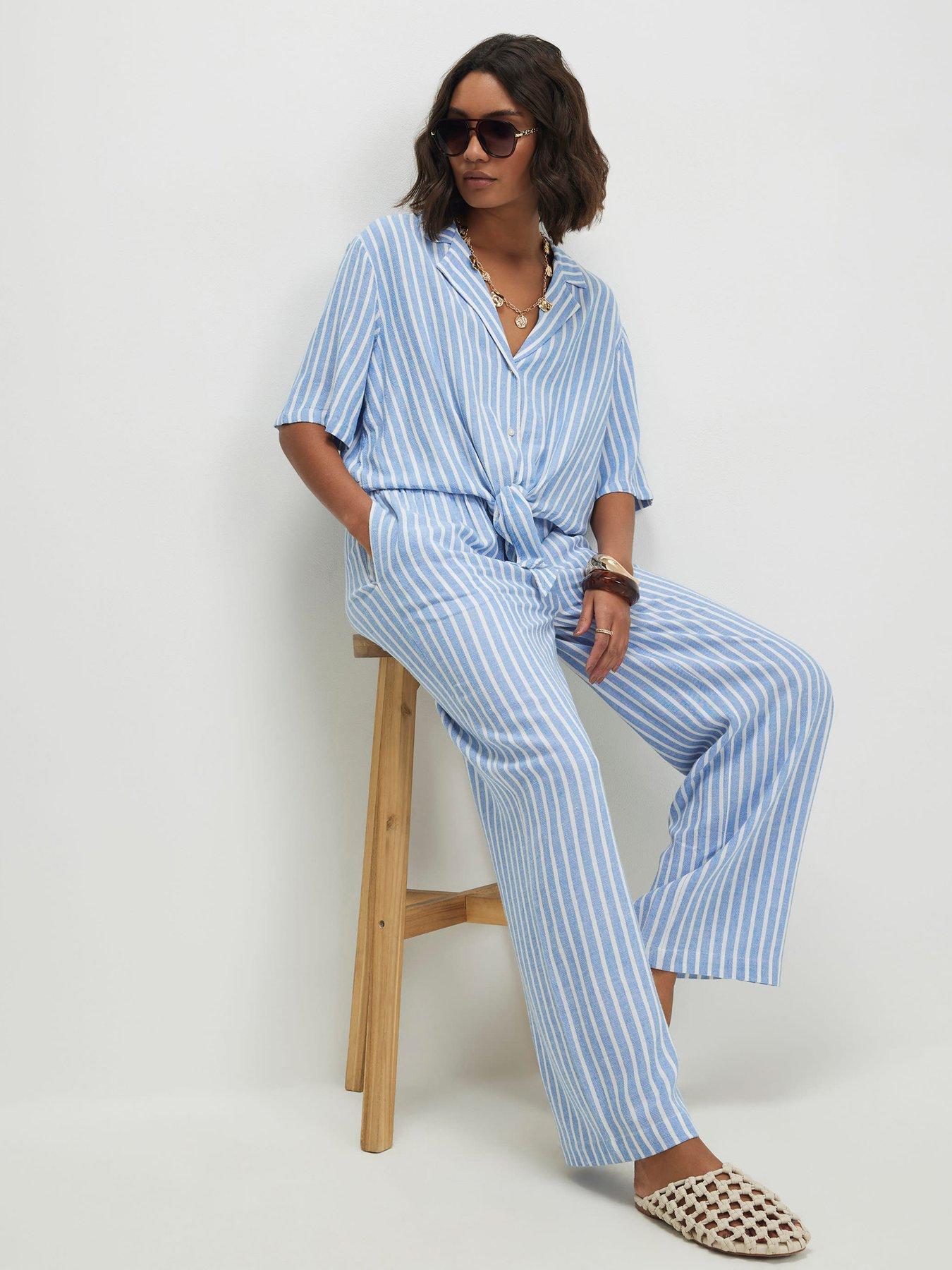 Image 4 of 6 of River Island Blue Linen Stripe Trouser Co-ord