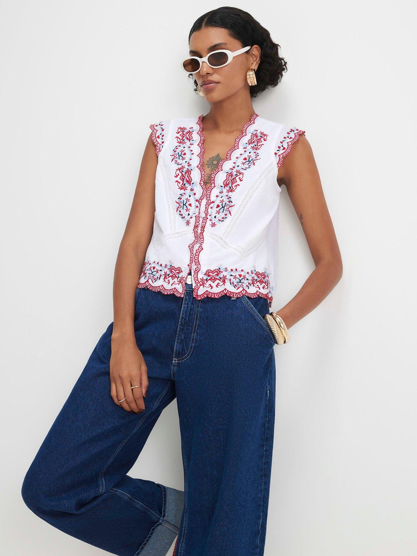 River Island Embroidered Waistcoat - White