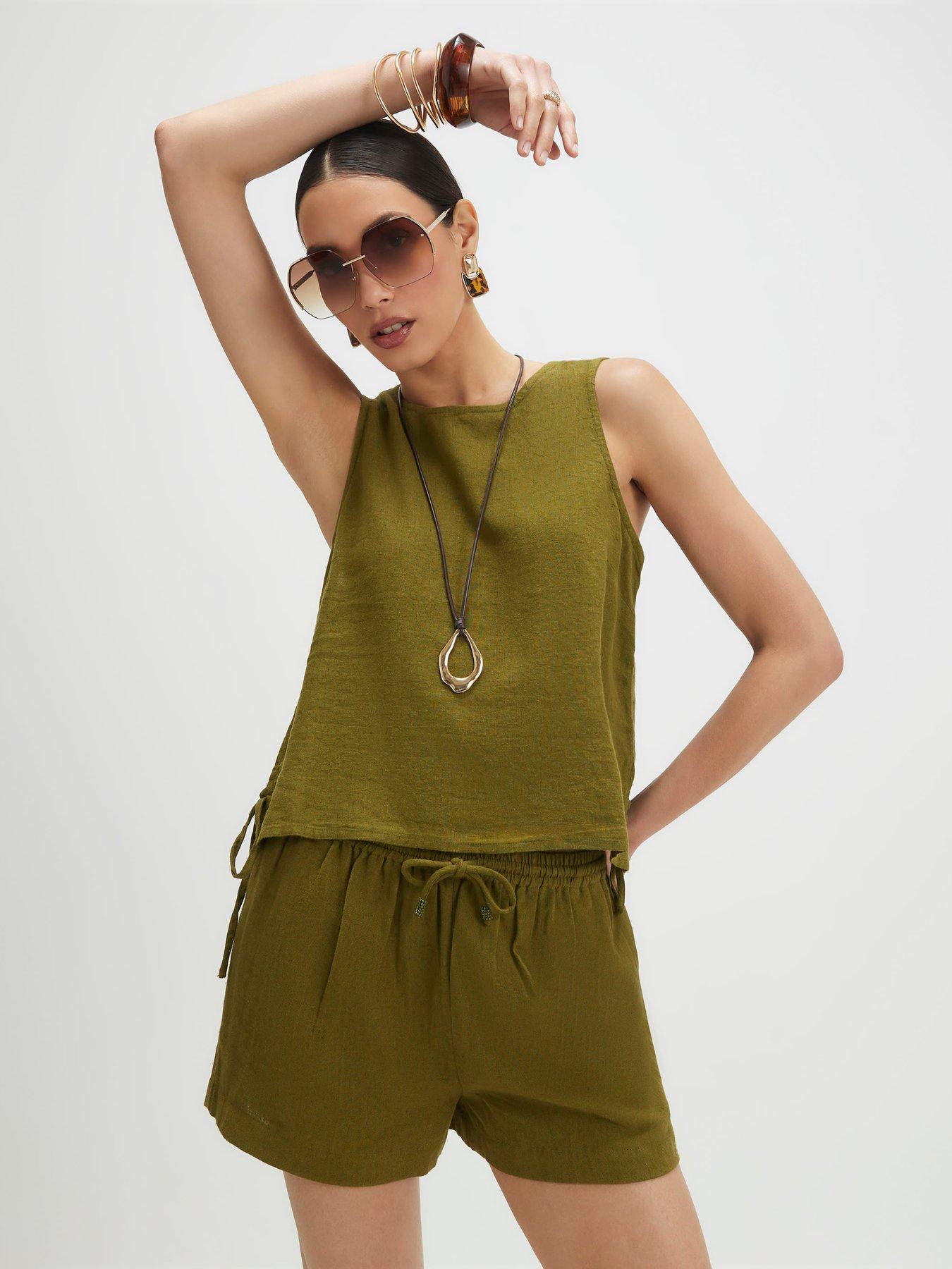 River Island Linen Co-ord Shorts - Green