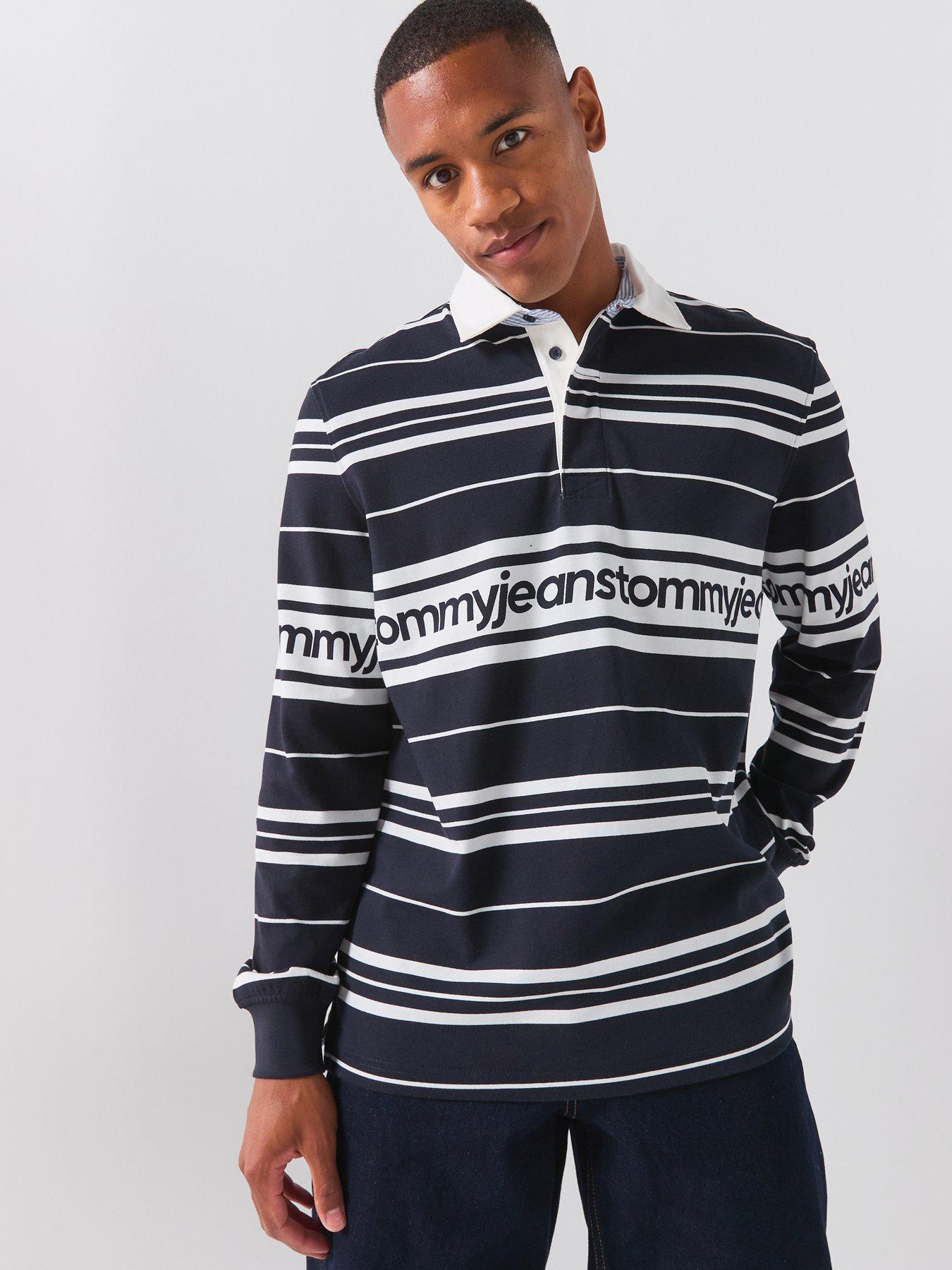 Tommy Jeans Relaxed Fit Logo Stripe Rugby Shirt - Dark Night Navy Aop