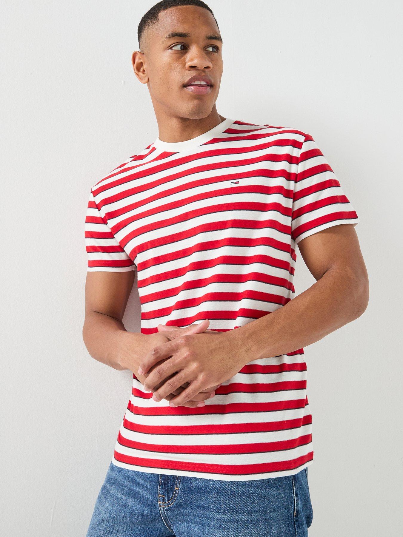 Image 1 of 6 of Tommy Jeans Stripe Crew Neck&nbsp;T-Shirt - Red