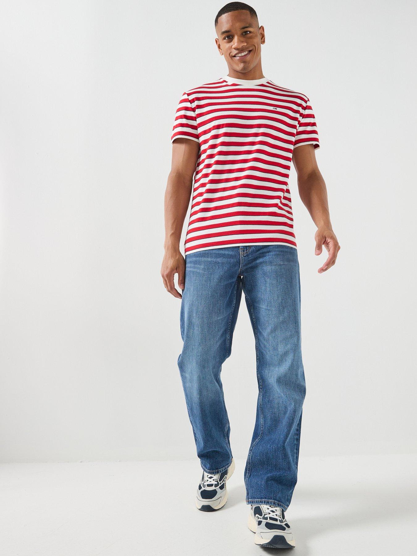 Image 3 of 6 of Tommy Jeans Stripe Crew Neck&nbsp;T-Shirt - Red