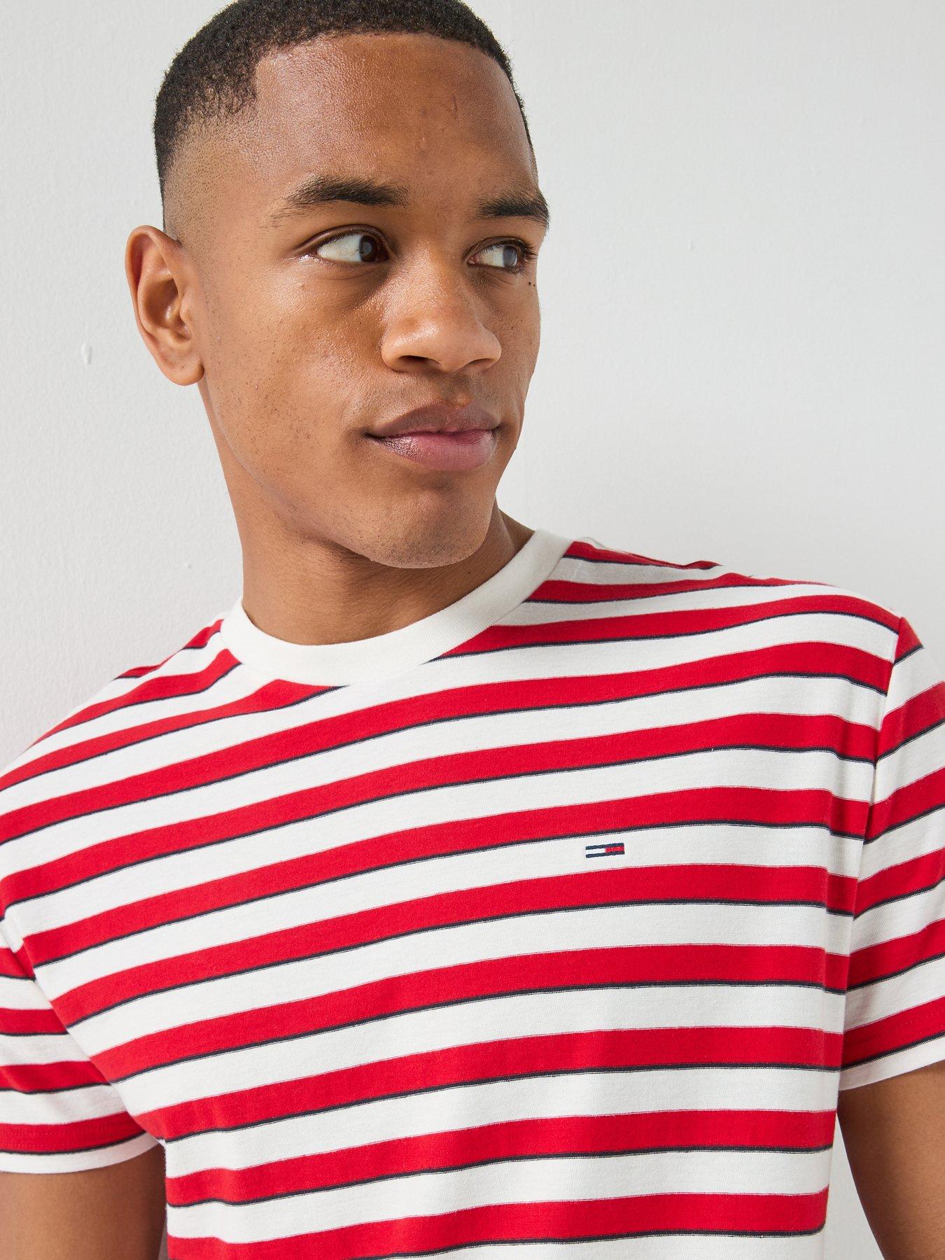 Image 4 of 6 of Tommy Jeans Stripe Crew Neck&nbsp;T-Shirt - Red
