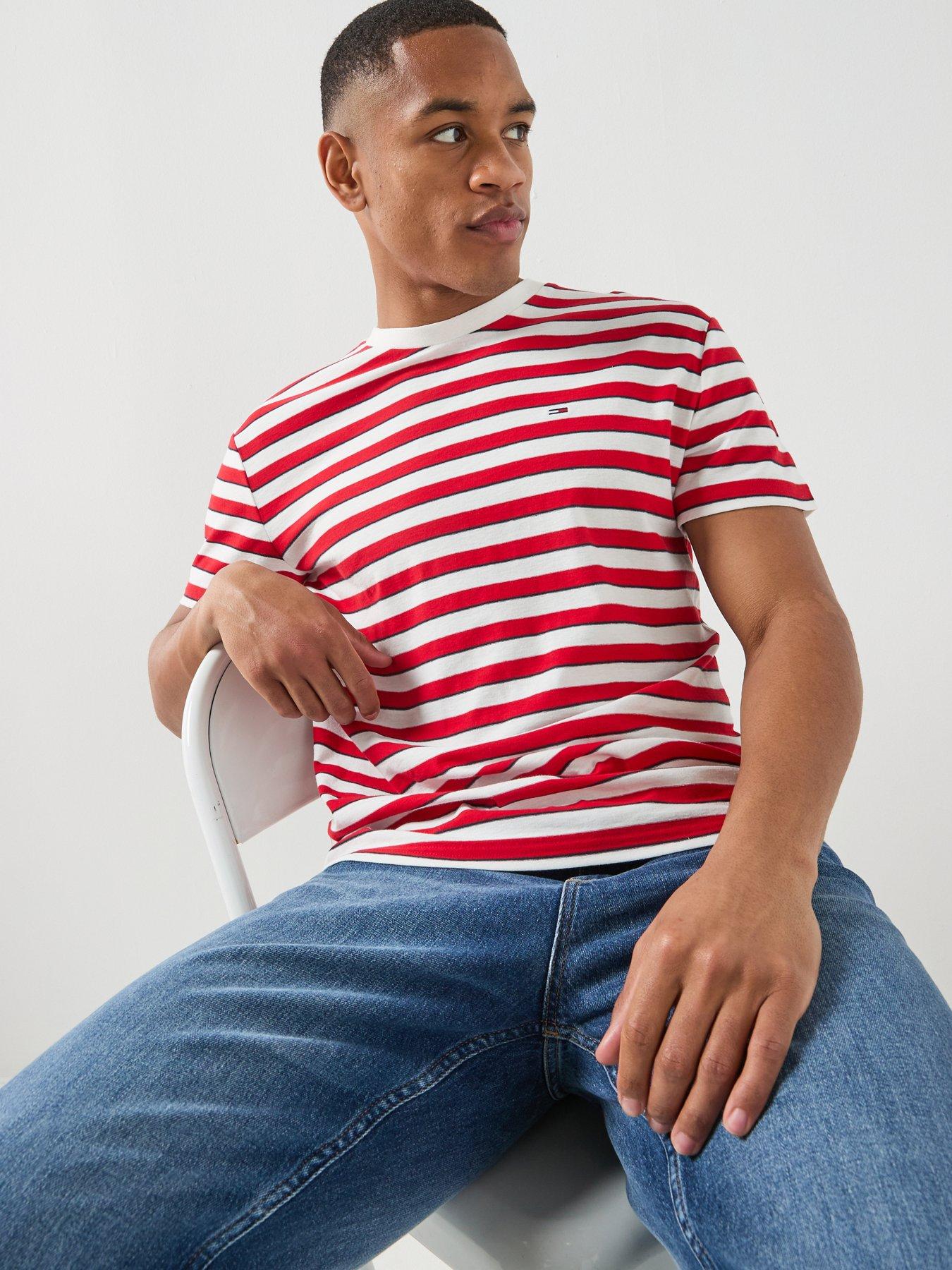 Image 5 of 6 of Tommy Jeans Stripe Crew Neck&nbsp;T-Shirt - Red