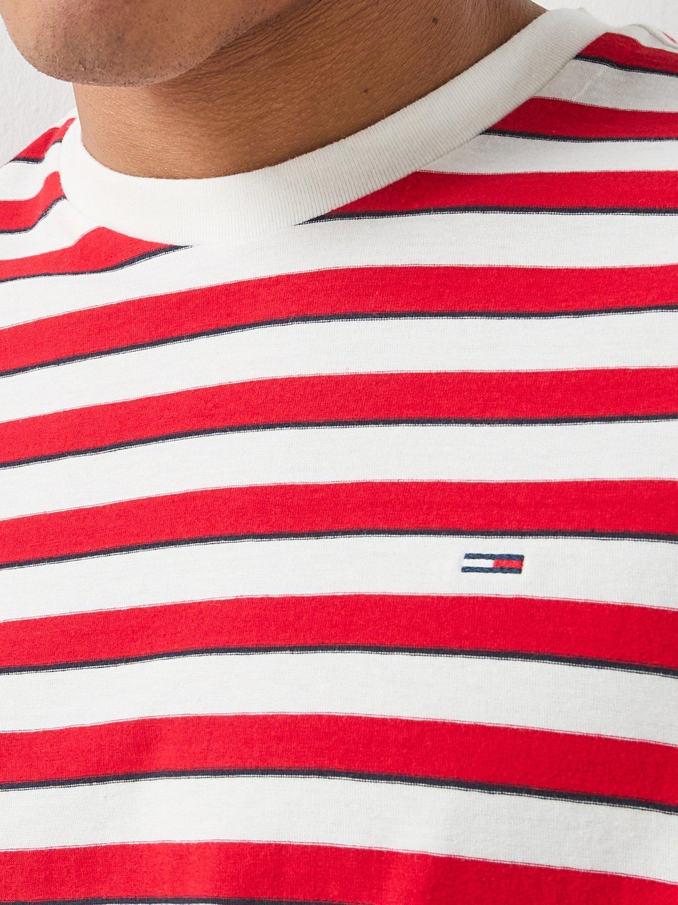 Image 6 of 6 of Tommy Jeans Stripe Crew Neck&nbsp;T-Shirt - Red