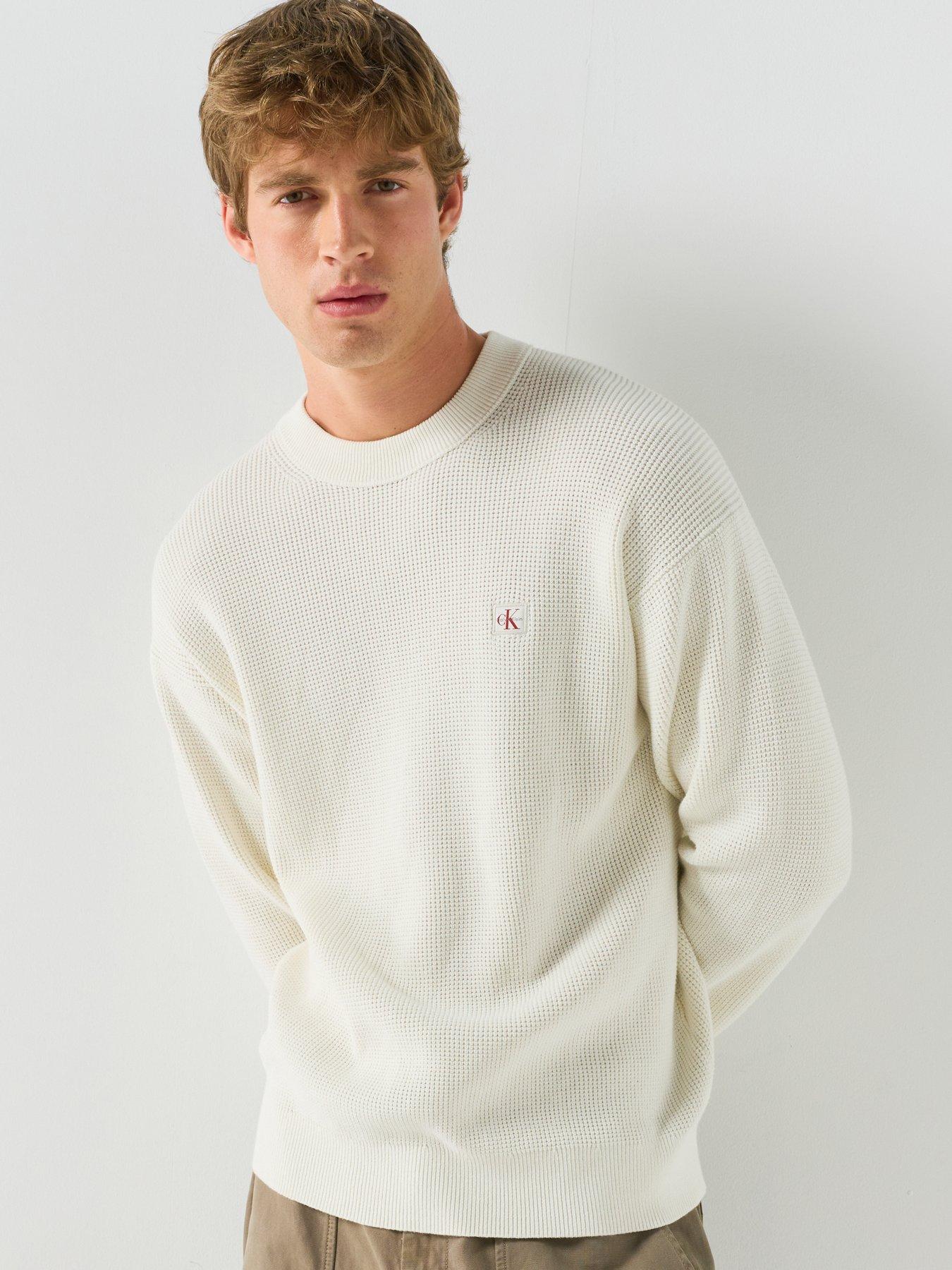 Calvin Klein Jeans Long Sleeve Cotton Waffle Jumper - Off White