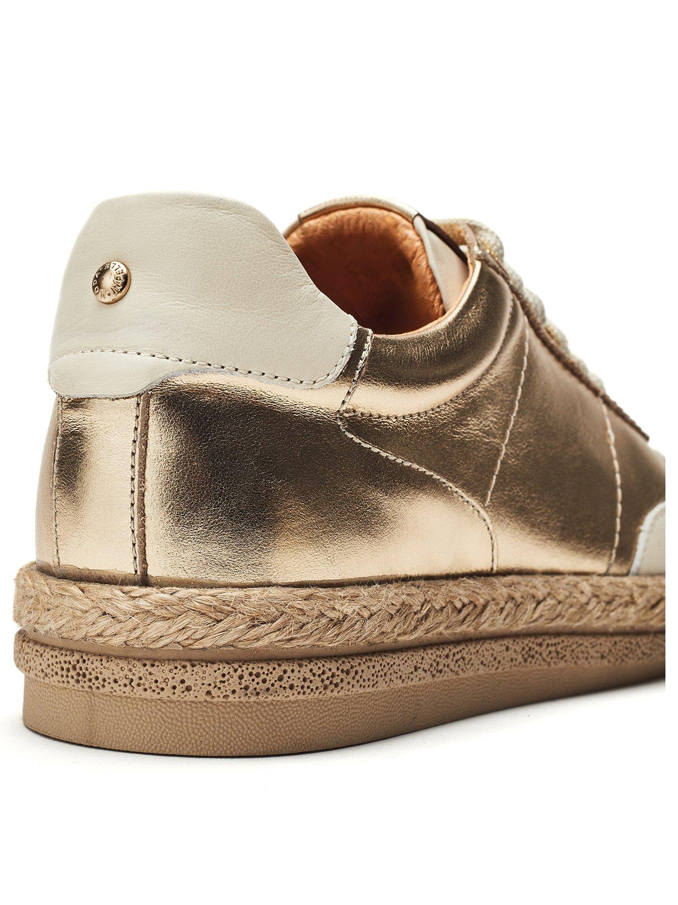 Image 2 of 3 of Moda In Pelle Baibe Gold Leather Multi Panel Trainer On Espadrille Sole Unit