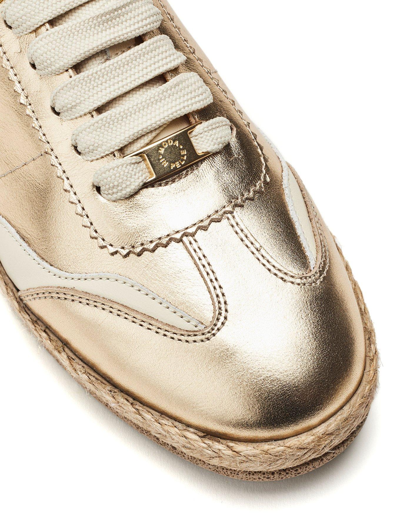 Image 3 of 3 of Moda In Pelle Baibe Gold Leather Multi Panel Trainer On Espadrille Sole Unit