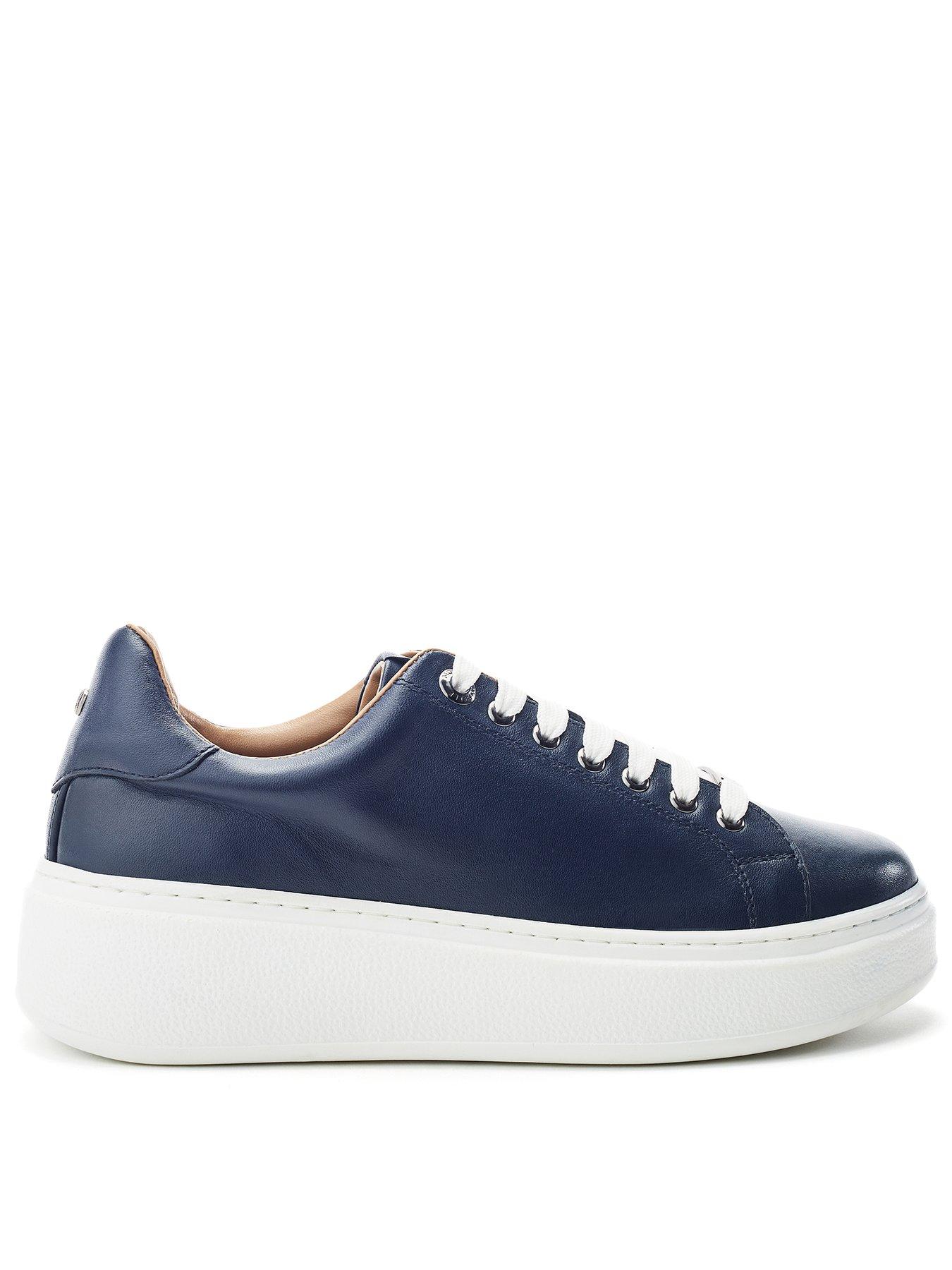 front image of moda-in-pelle-cherrie-navy-leather-slab-sole-trainer
