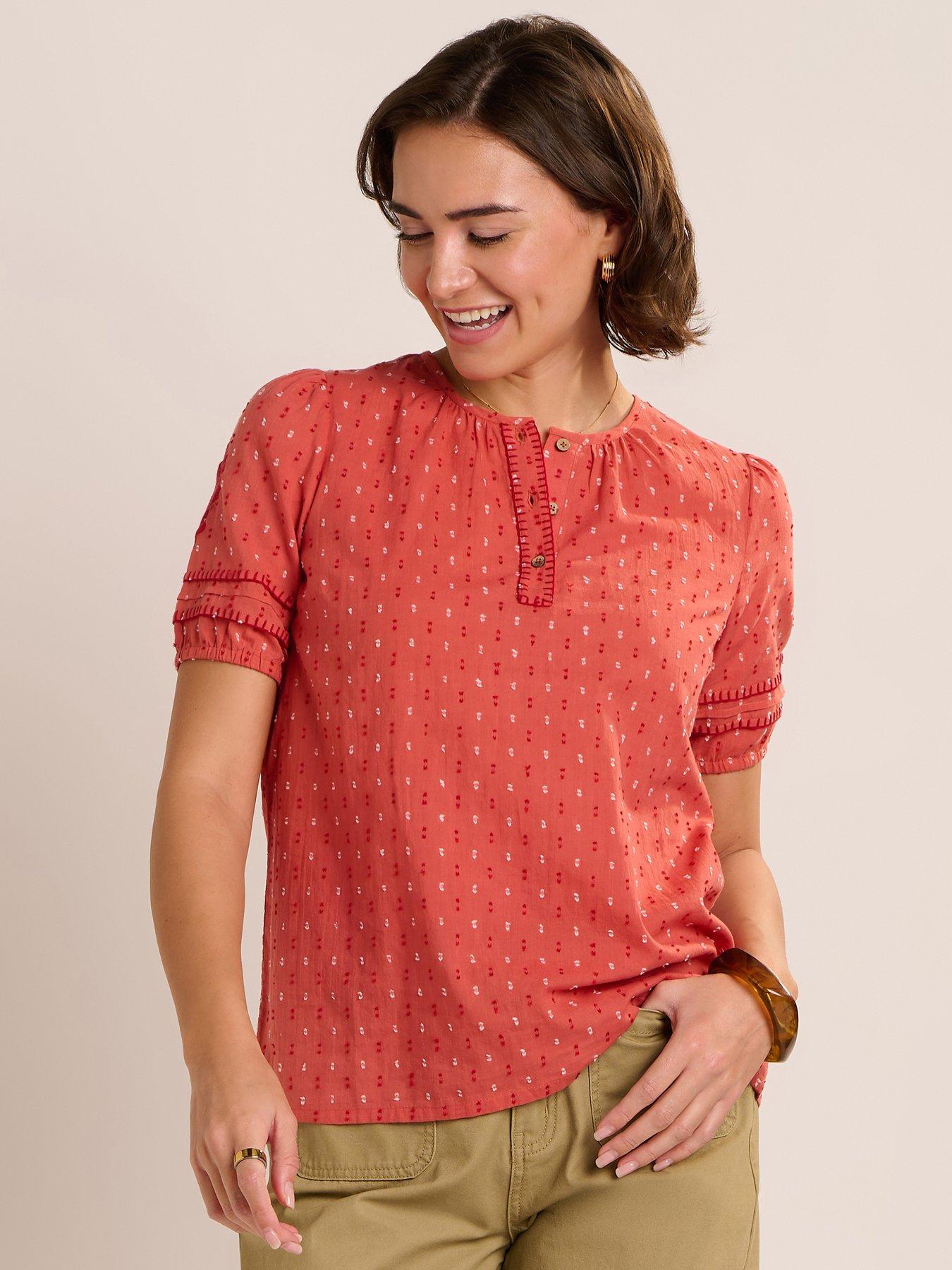 front image of brakeburn-shingle-blouse-orange