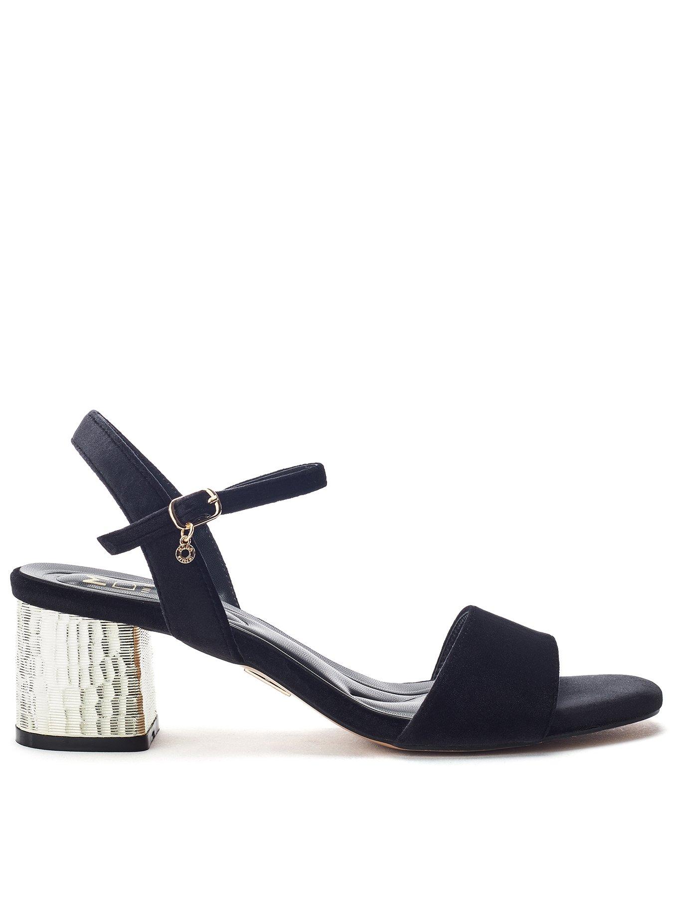 Moda In Pelle Nareena Black Velvet Textured Heel Two Part Sandal