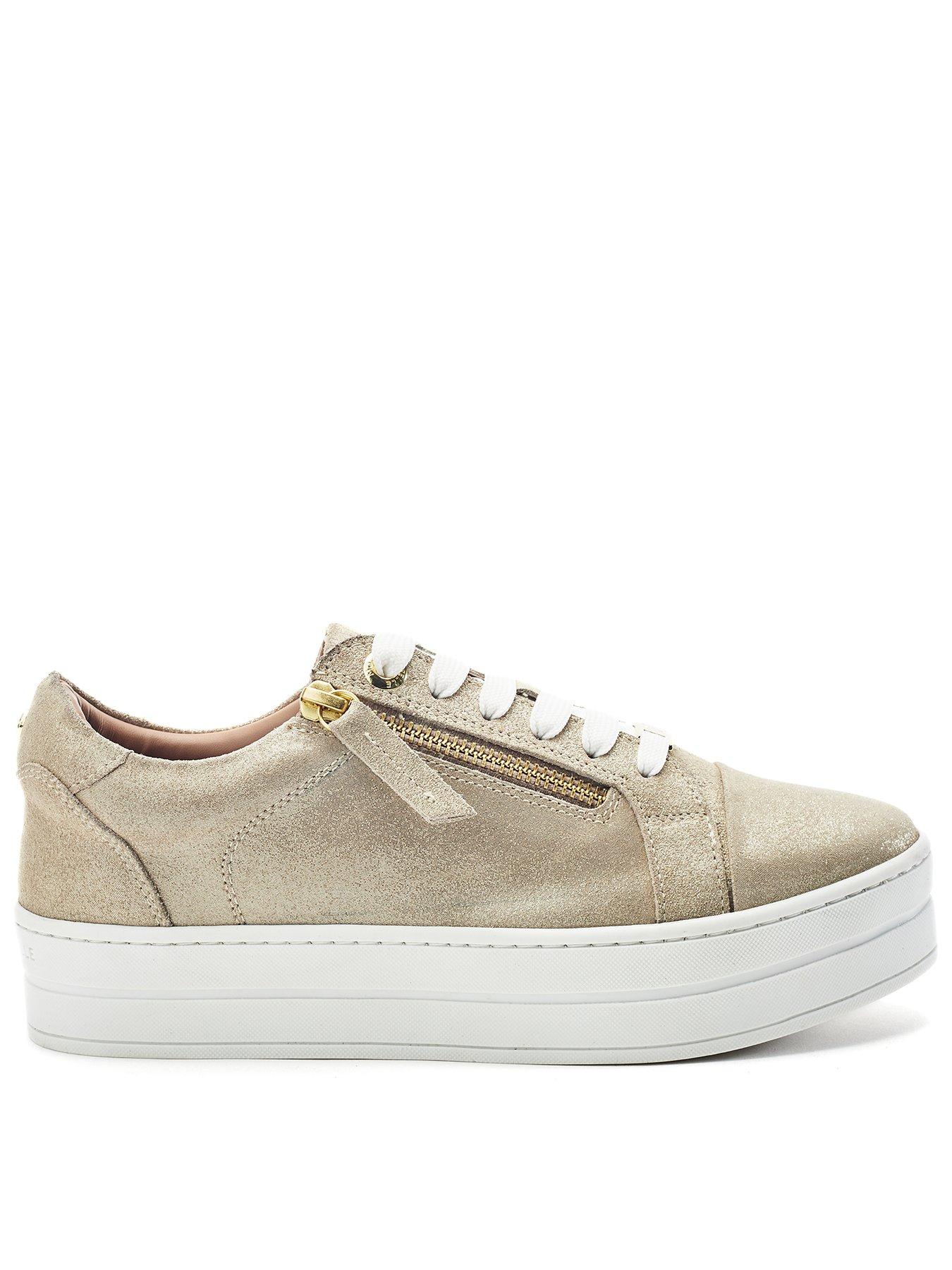 Moda In Pelle Abbee Gold Leather Slab Sole Lace Up Trainer With Zip