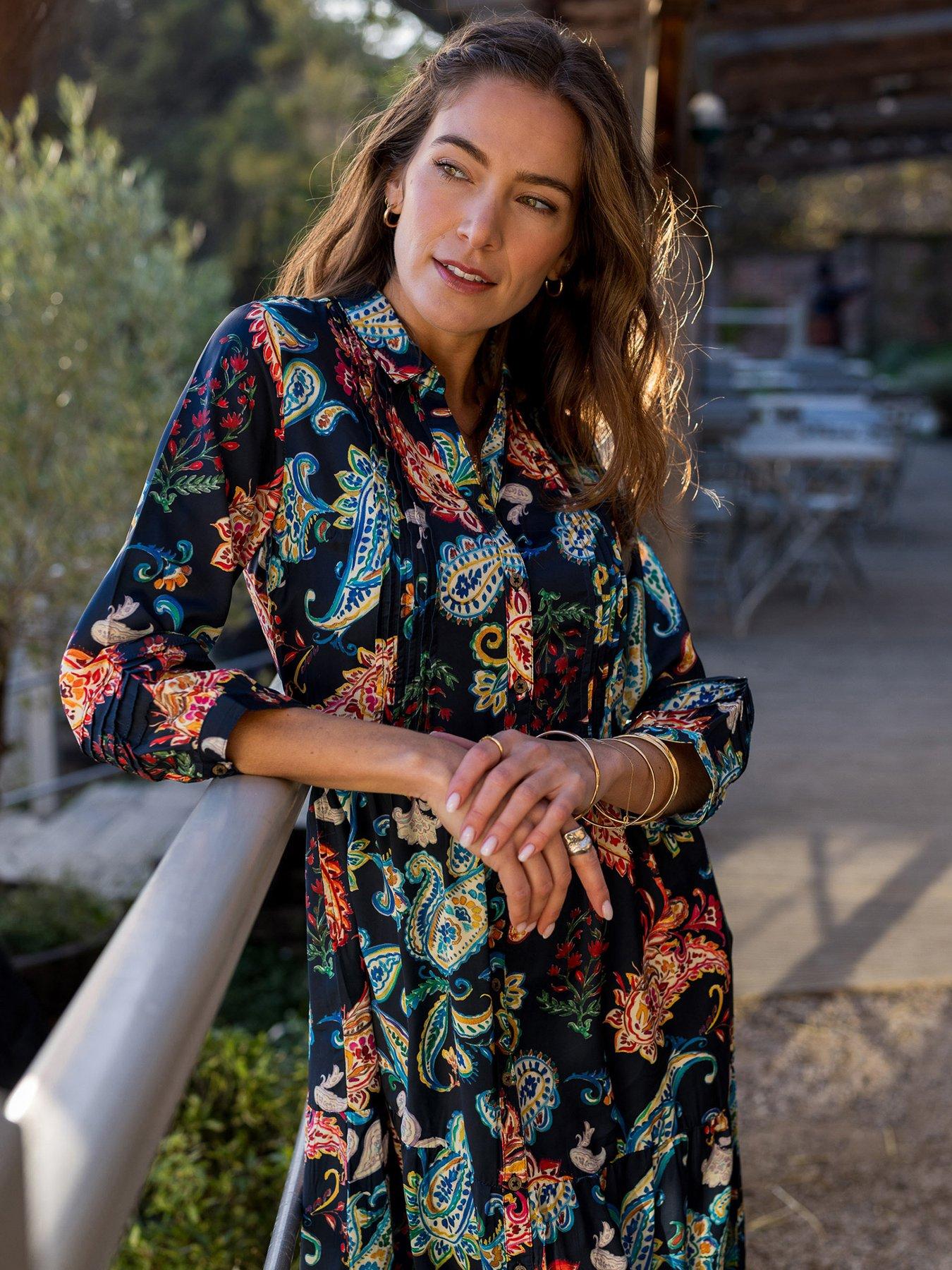 Brakeburn Estrella Paisley Print Midi Dress - Navy