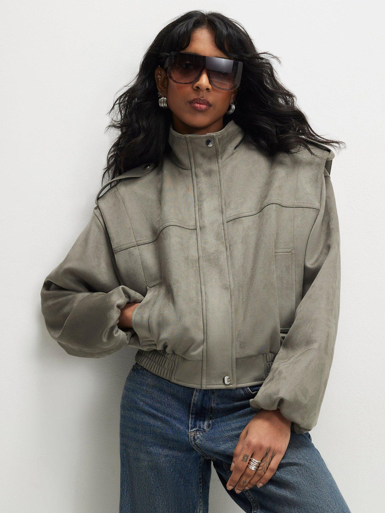 River Island Suedette Shoulder Detail Jacket - Khaki