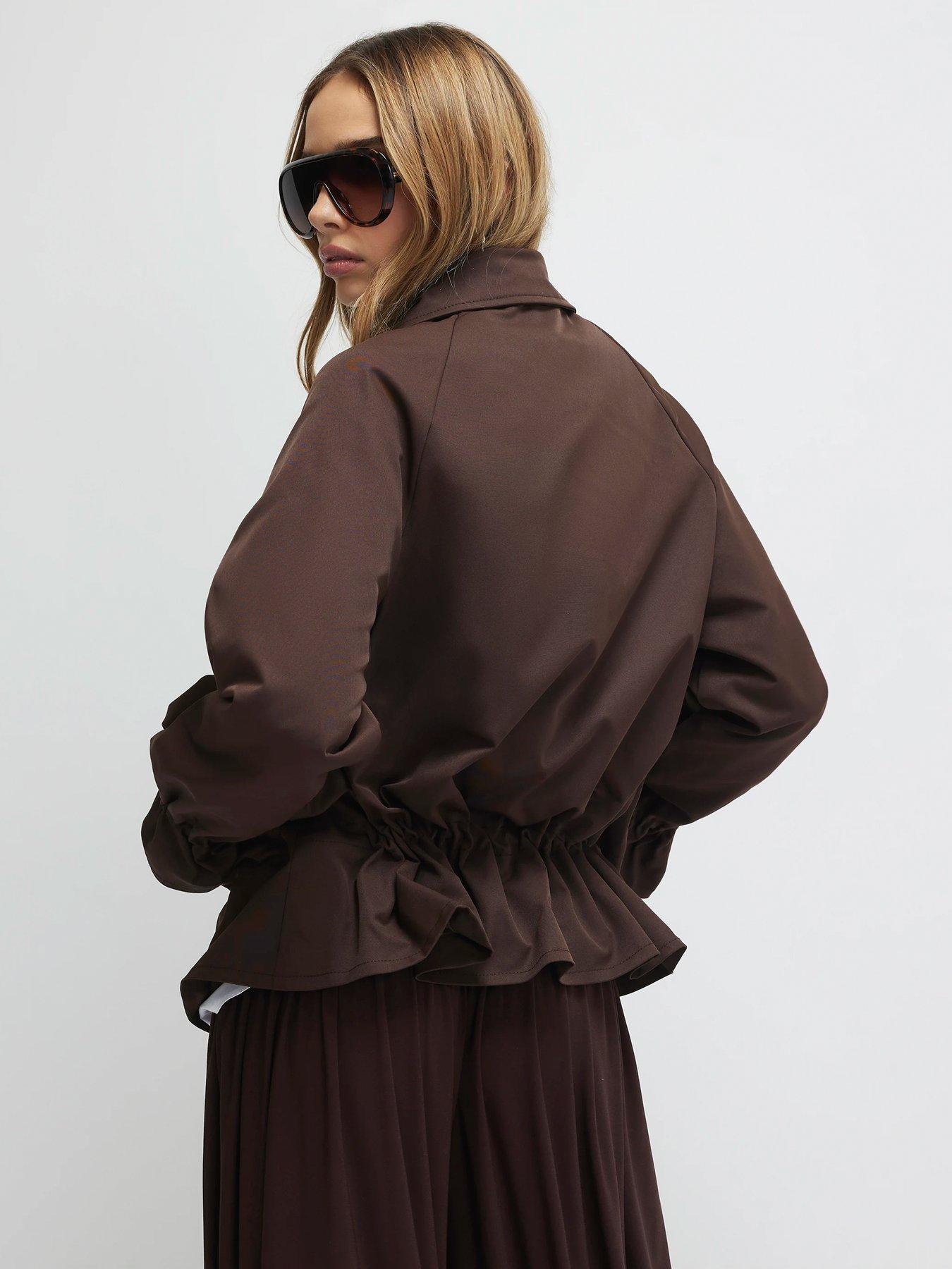 Image 2 of 4 of River Island Drop Hem Casual Drawstring Jacket - Brown