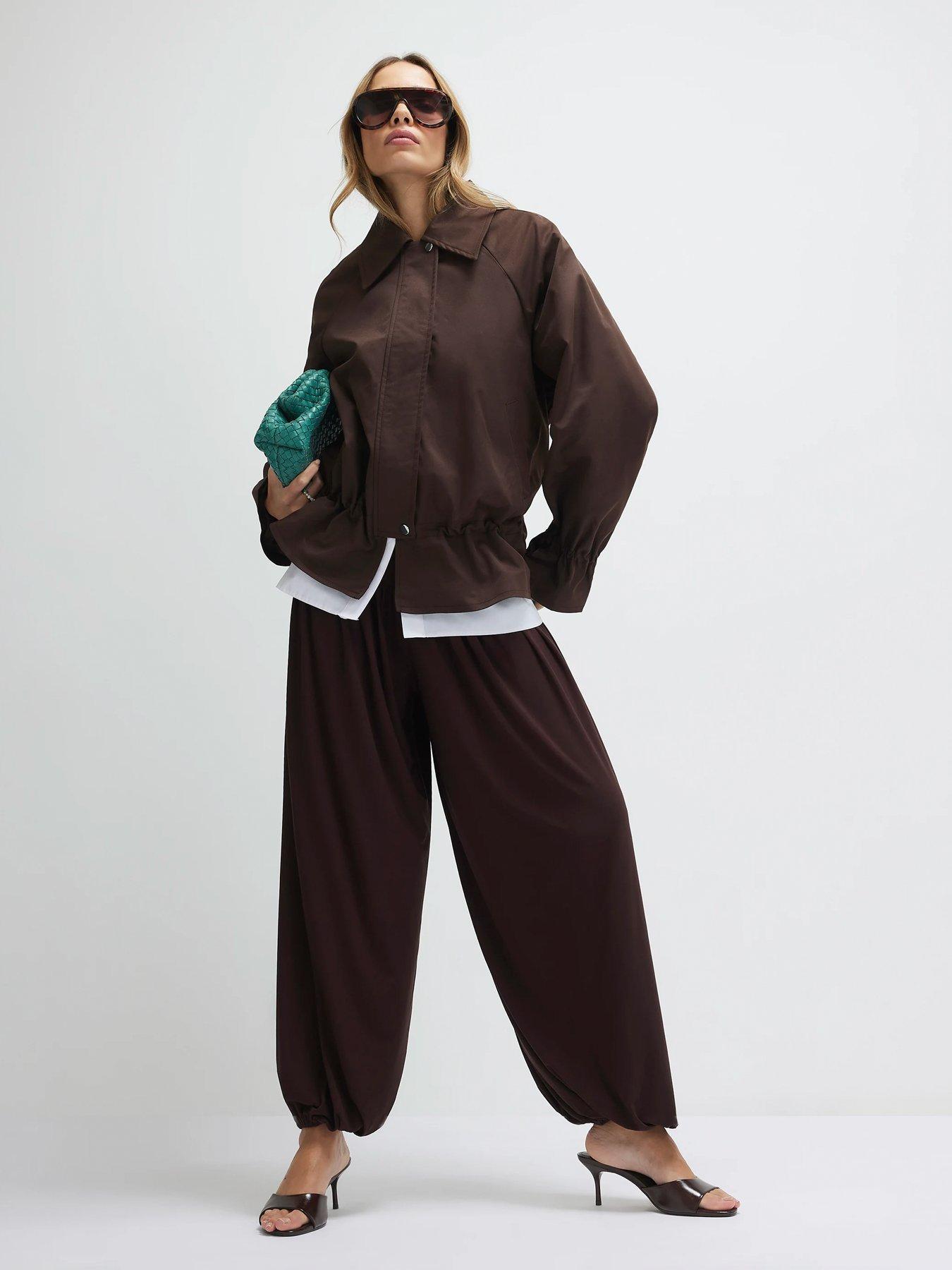 Image 3 of 4 of River Island Drop Hem Casual Drawstring Jacket - Brown