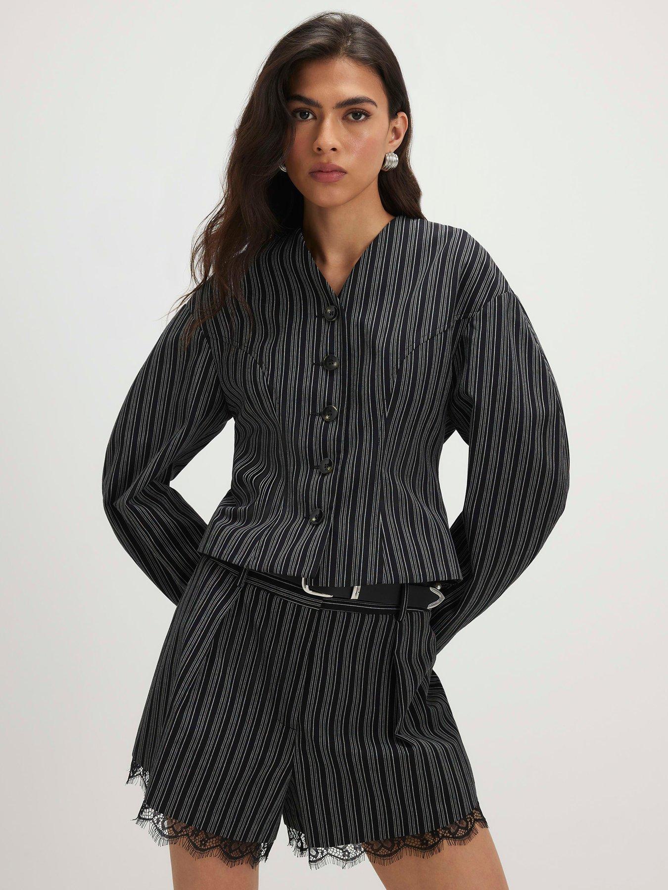 River Island Long Sleeve Pinstripe Cocoon Sleeve Jacket - Black