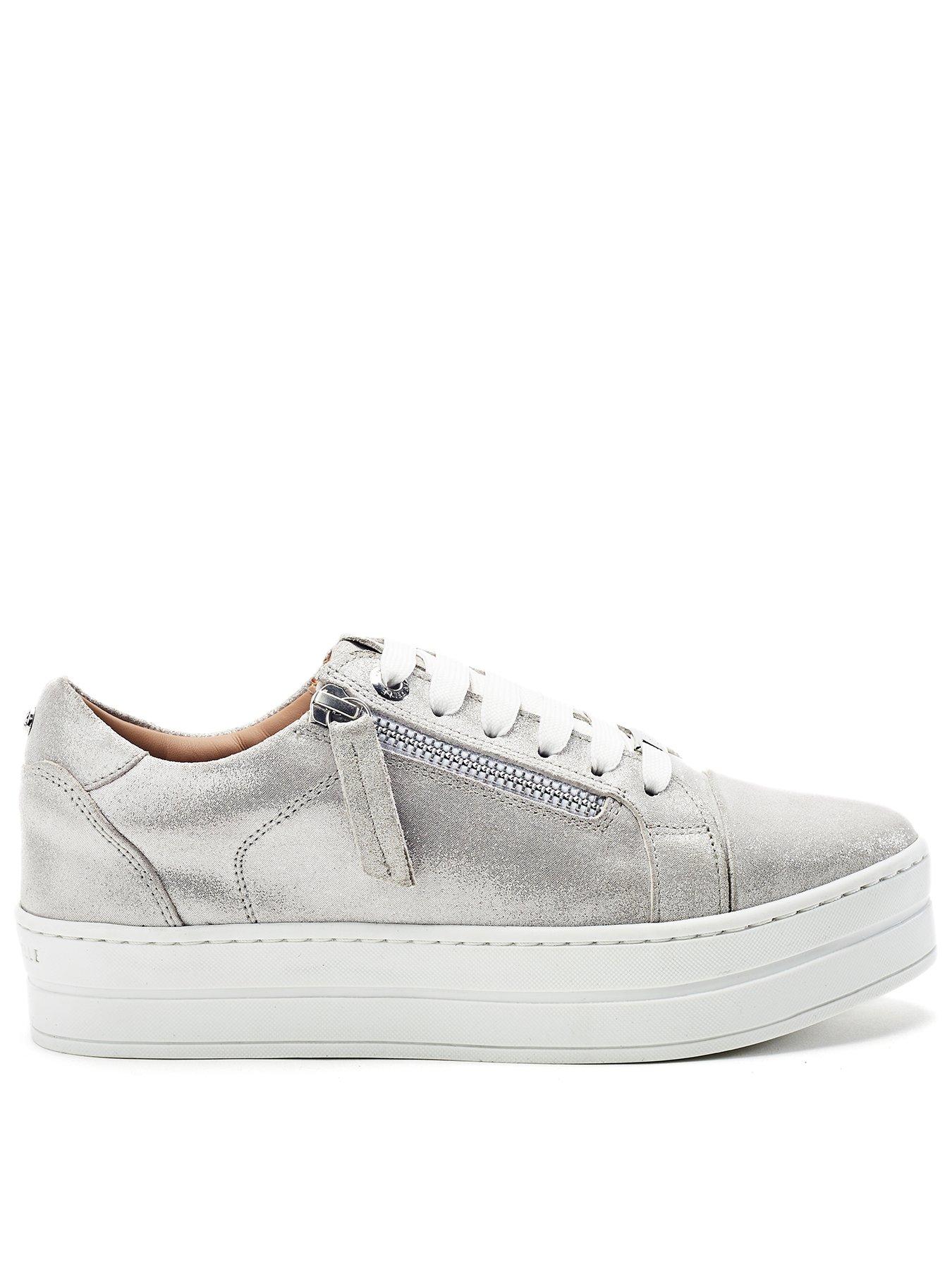 Moda In Pelle Abbee Silver Leather Slab Sole Lace Up Trainer With Zip