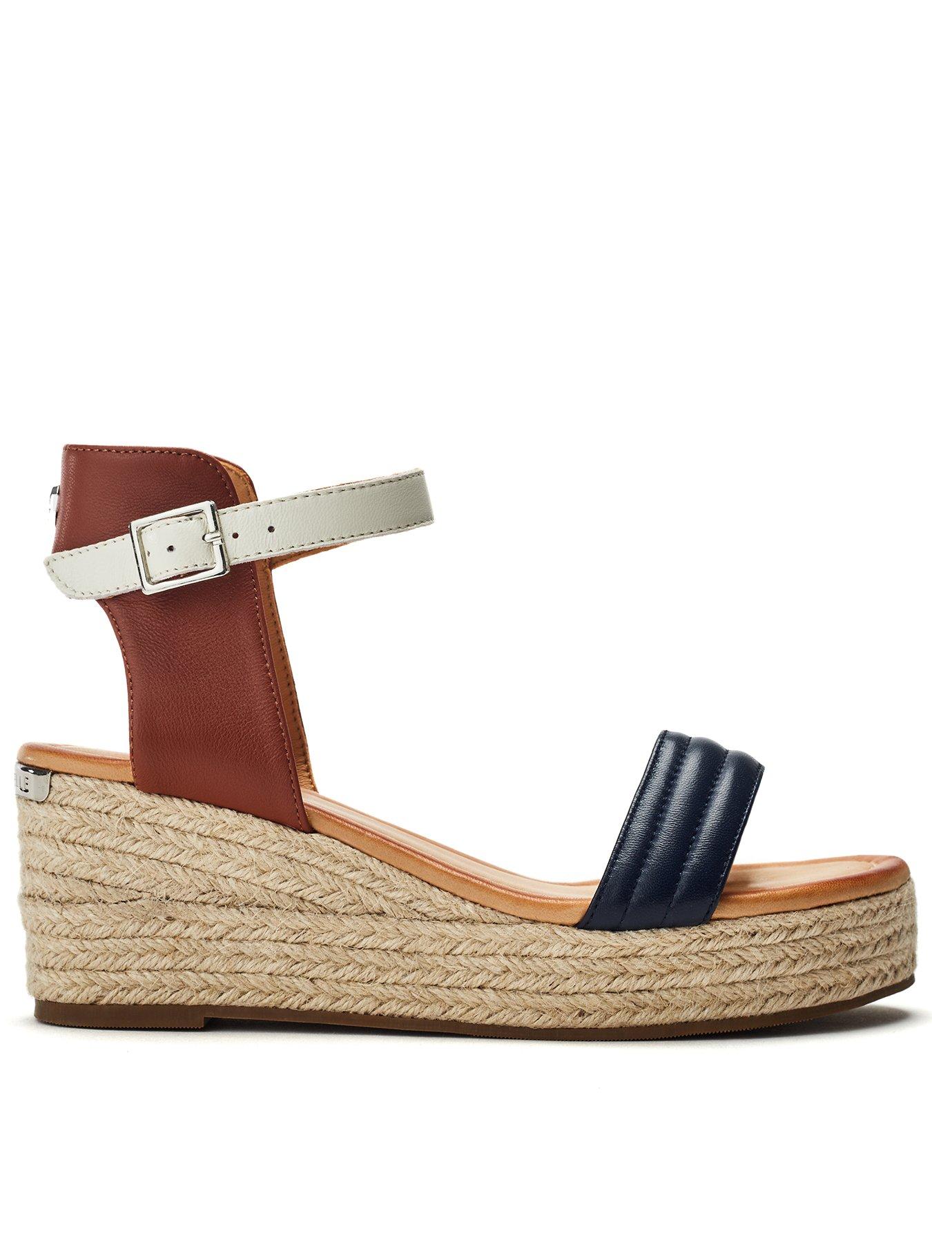 Moda In Pelle Kolanthia Navy Leather Padded Vamp Espadrile Wedge