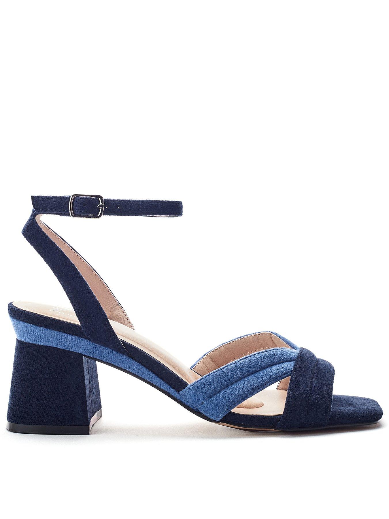 Moda In Pelle Madelia Navy Alcantara Block Heel Strappy Sandal