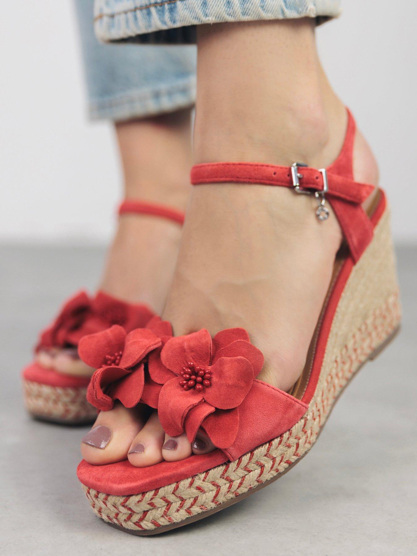 Image 1 of 5 of Moda In Pelle Mistee&nbsp;Suede Flower Detail Wedge - Red