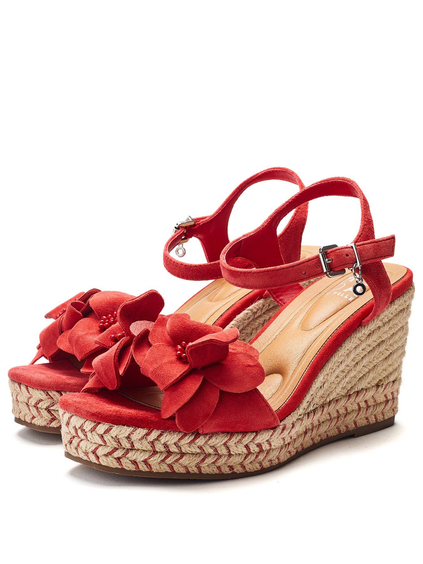 Image 3 of 5 of Moda In Pelle Mistee&nbsp;Suede Flower Detail Wedge - Red