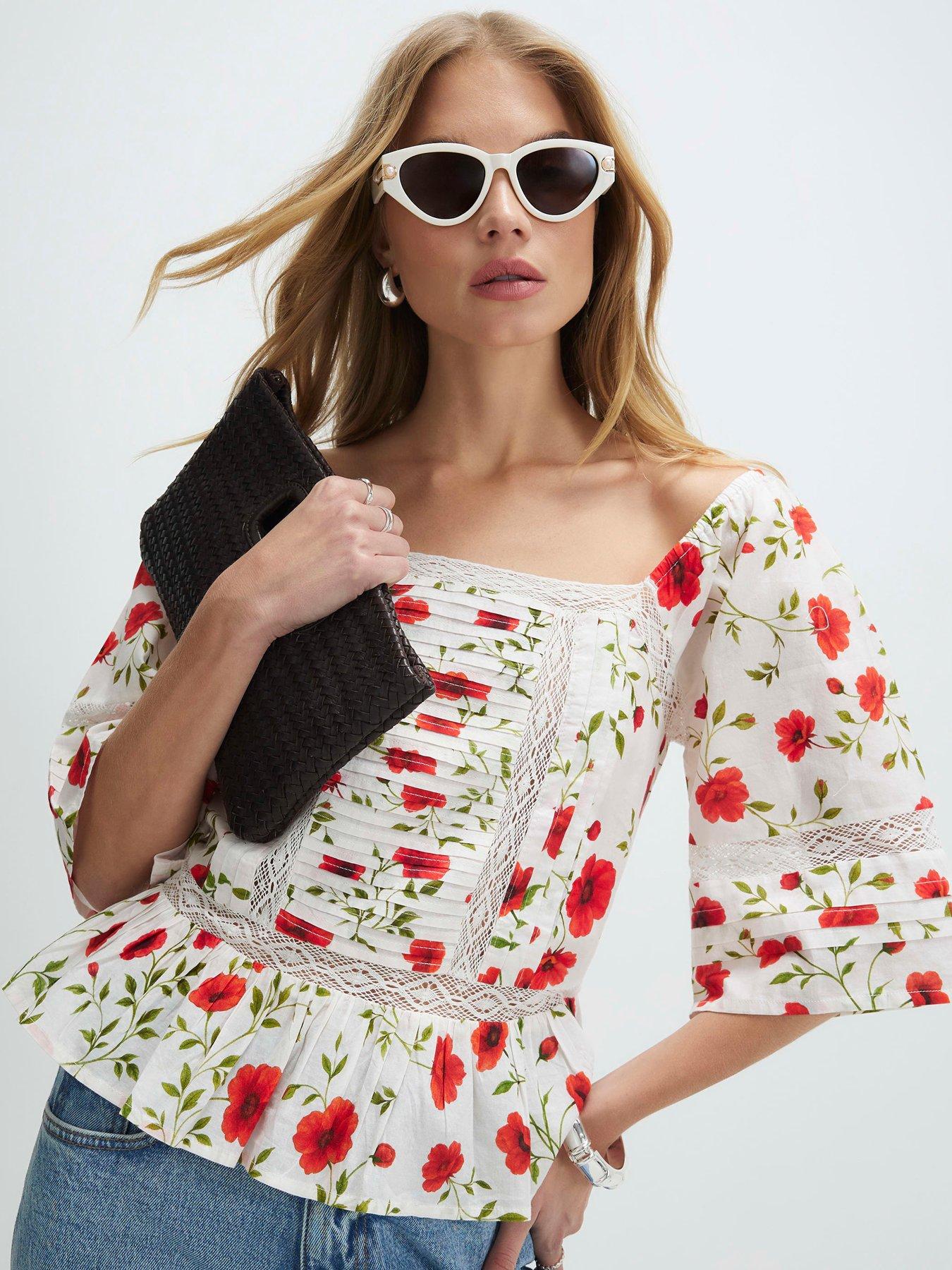 River Island Poppy Print Blouse - White