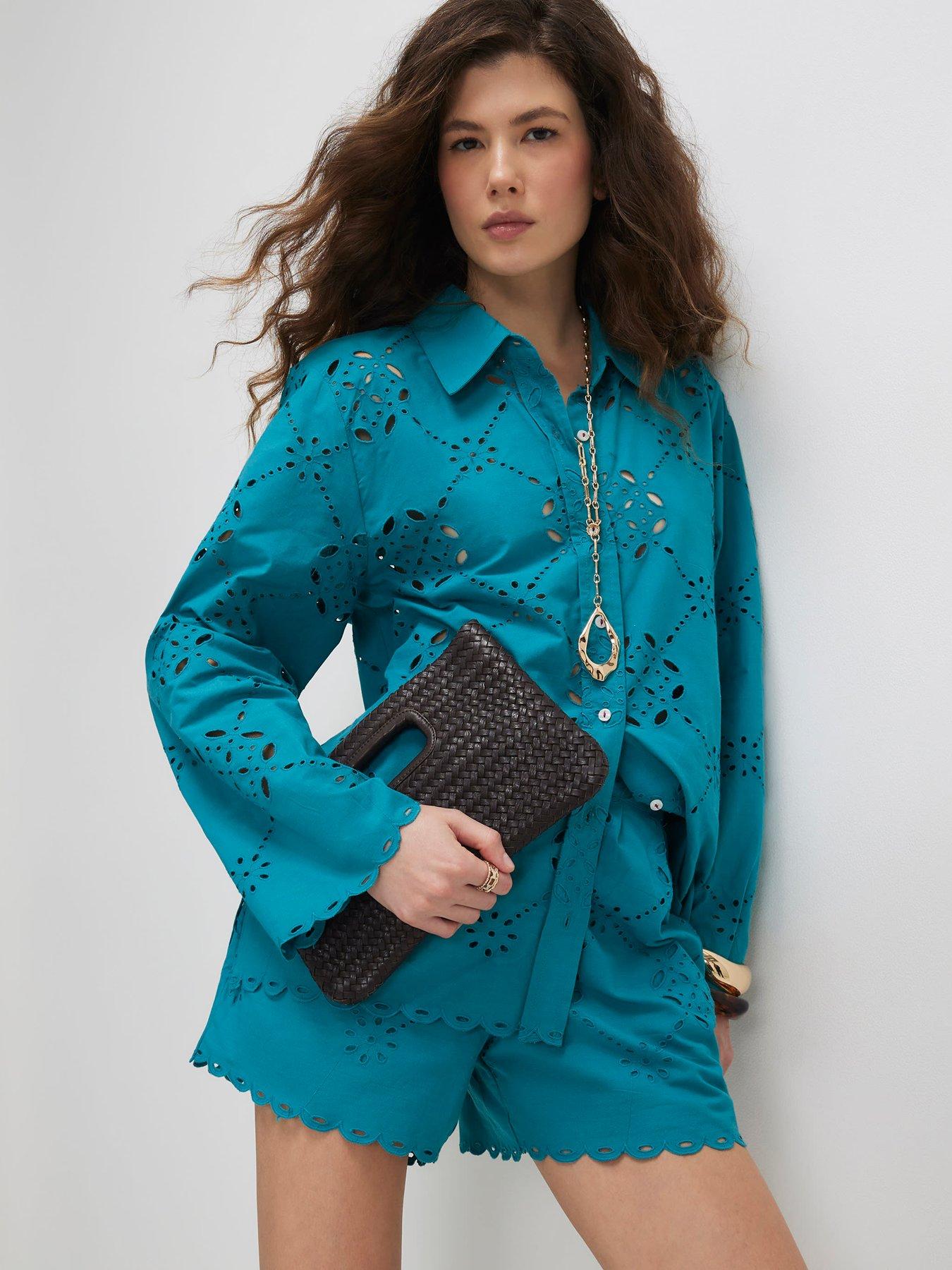 River Island Blue Poplin Cutwork Shirt Co-ord