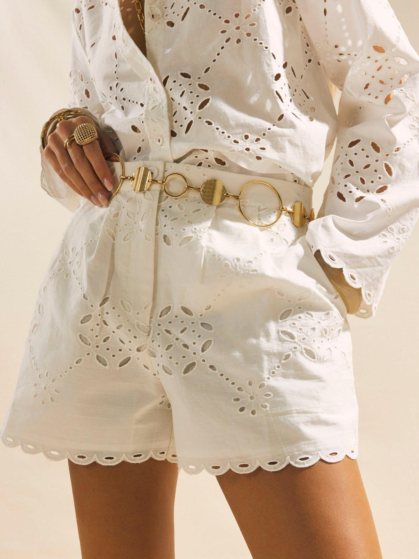 River Island Poplin Cutwork Shorts - White