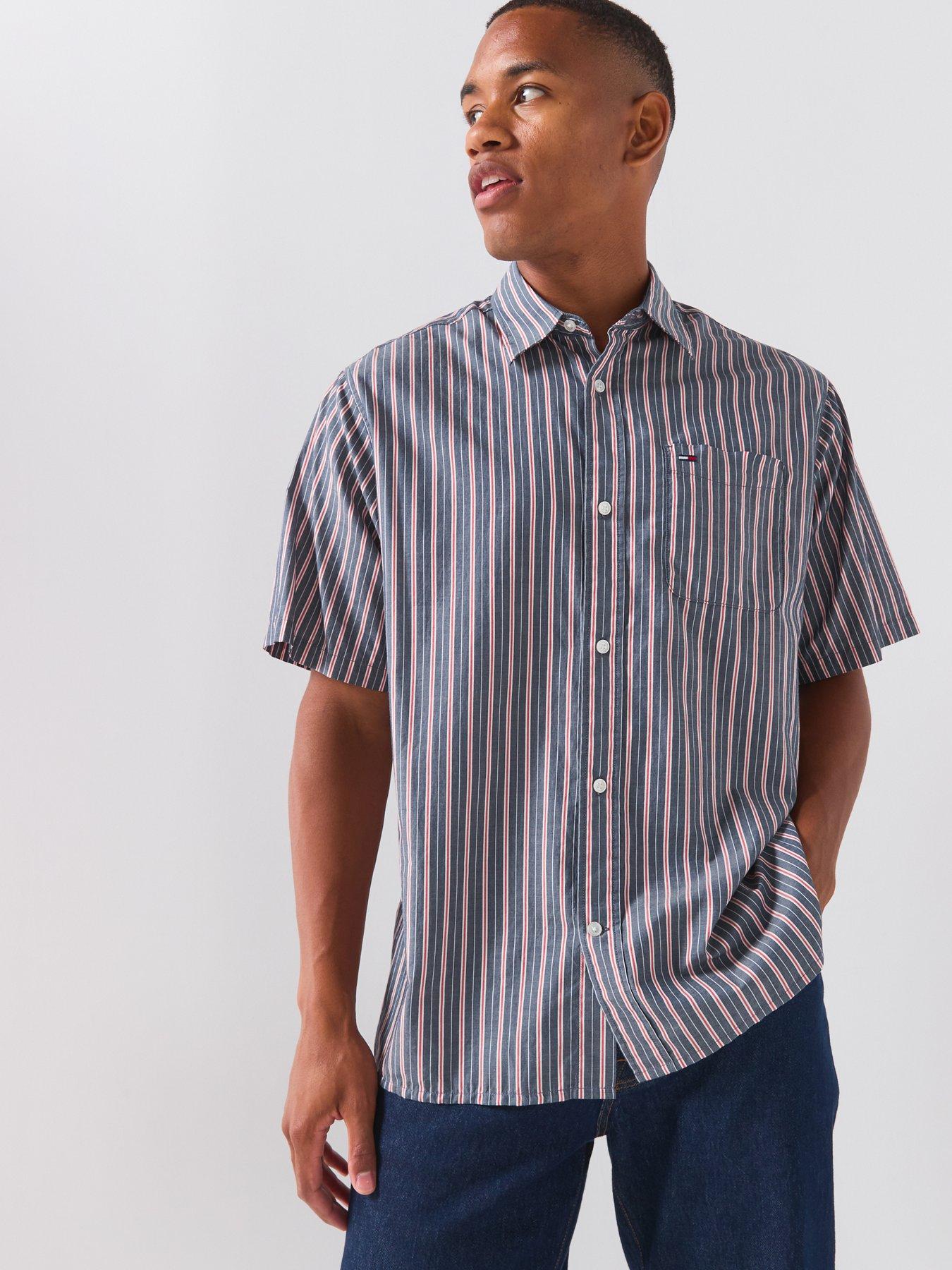 Image 1 of 6 of Tommy Jeans Relaced Poplin Stripe Shortsleeve Shirt - Navy