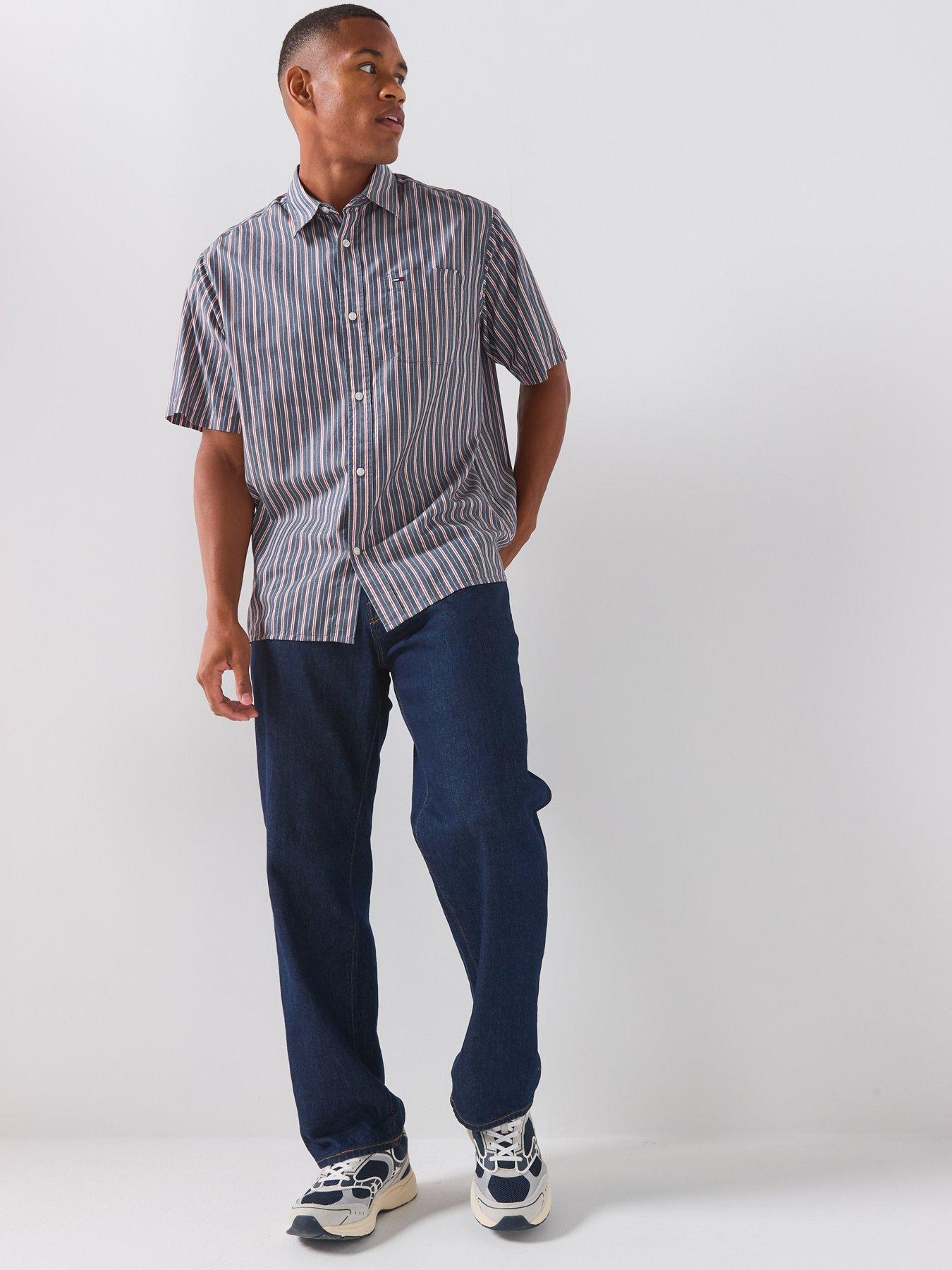 Image 3 of 6 of Tommy Jeans Relaced Poplin Stripe Shortsleeve Shirt - Navy