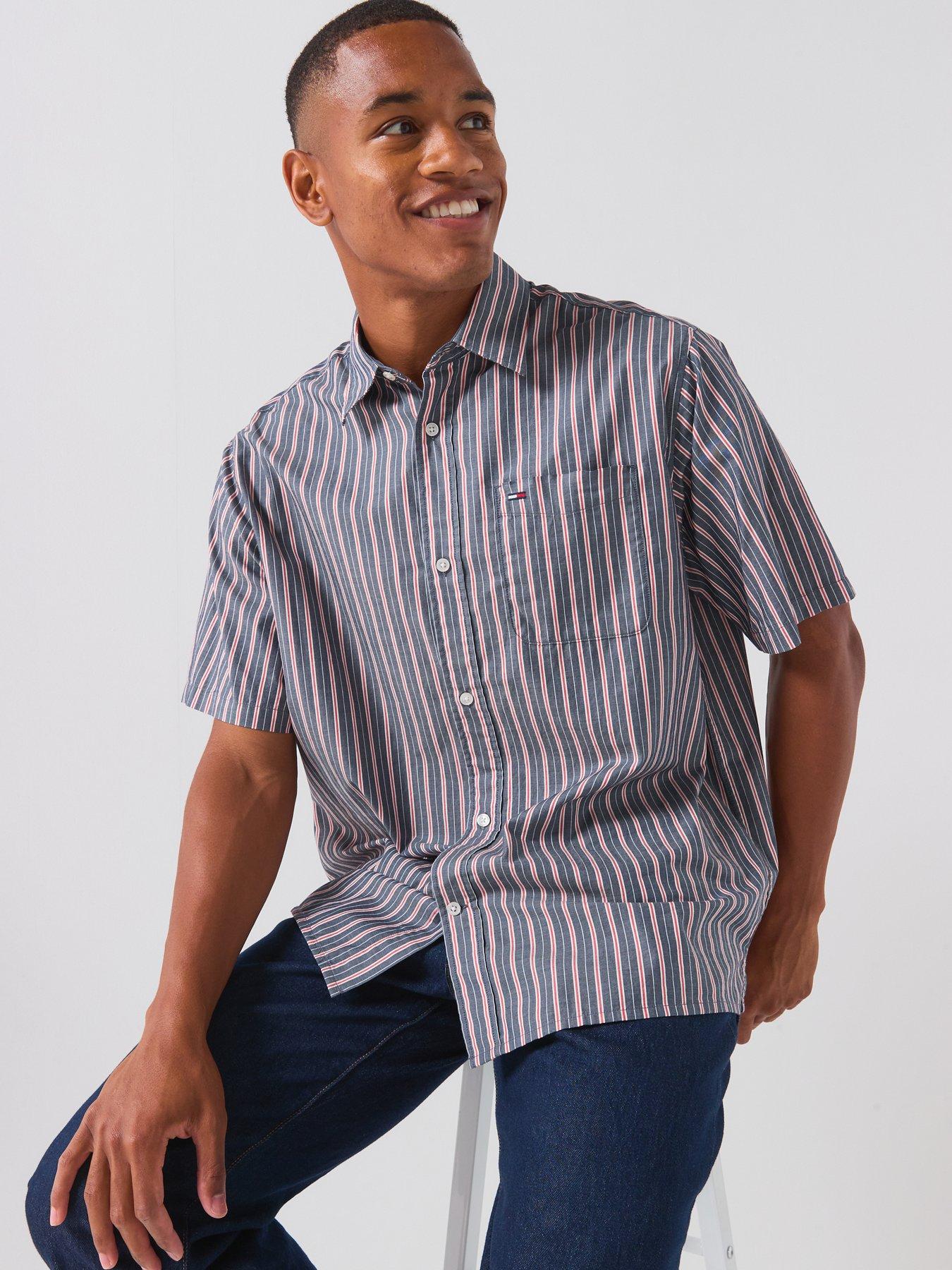 Image 4 of 6 of Tommy Jeans Relaced Poplin Stripe Shortsleeve Shirt - Navy